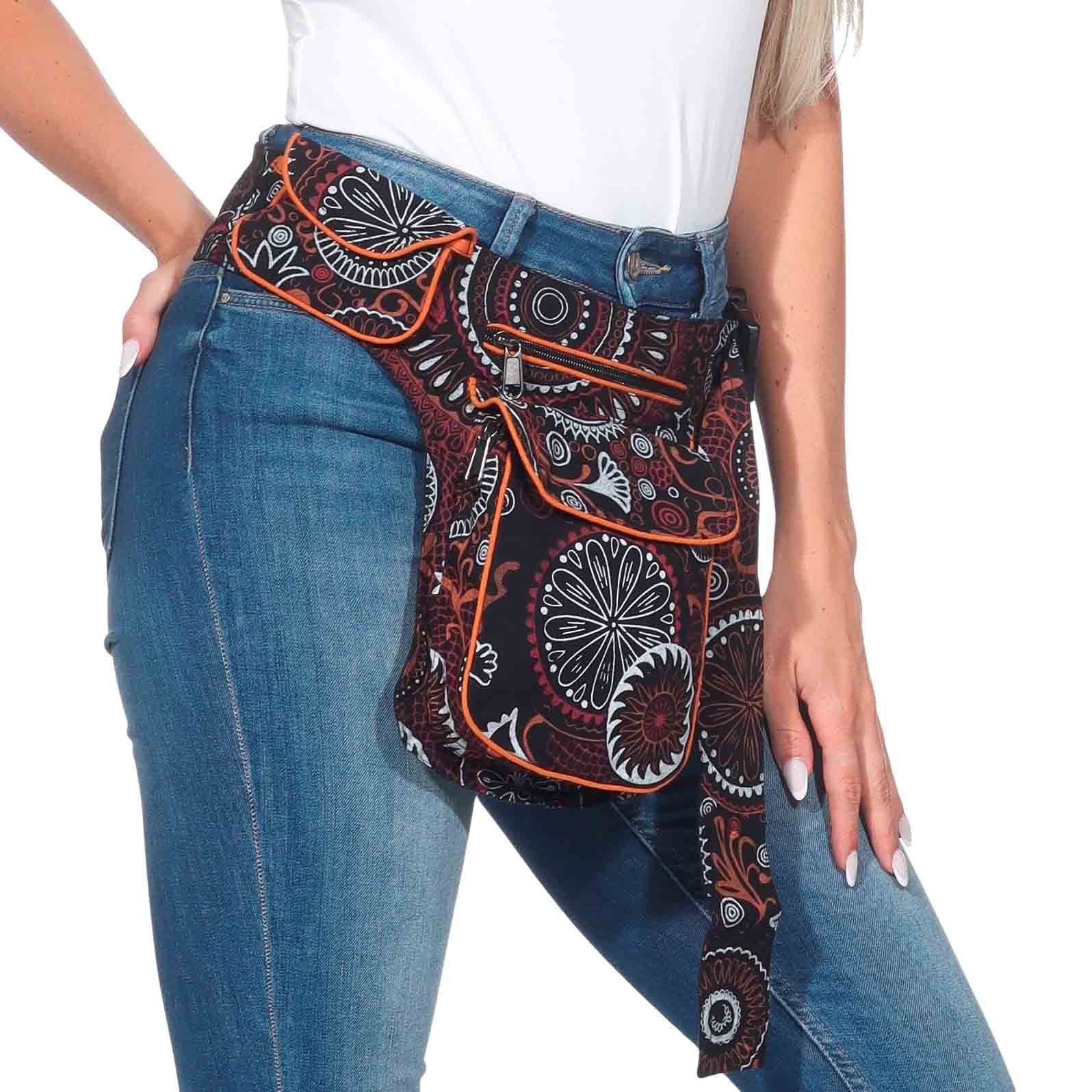 KUNST UND MAGIE Bauchtasche Doppel Bauchtasche Sidebag Gürtel/Hüft/Festivaltasche Hippie Hipbag