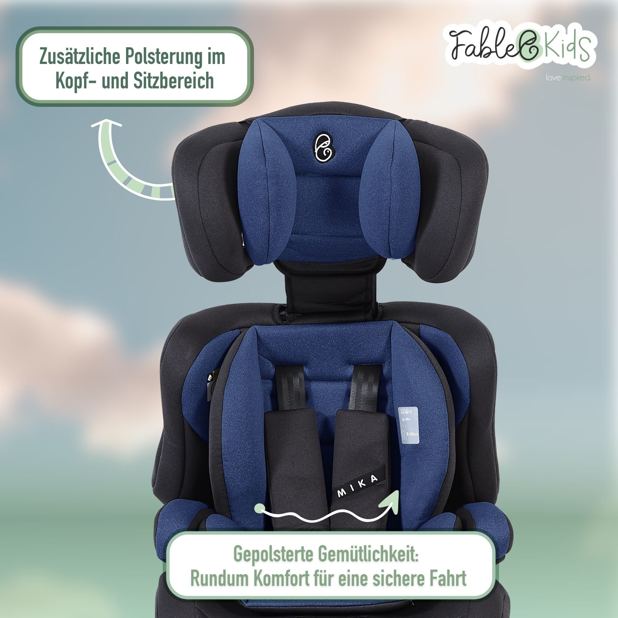 FableKids Autokindersitz Sitzerhöhung i-Size 76–150 cm, vorwärtsgerichtet, 3-Punkt-Gurt, ab: 15 Monaten, bis: 12 Jahre, Pflegeleicht: Bezug abnehmbar und waschb – Bild 5 von 5