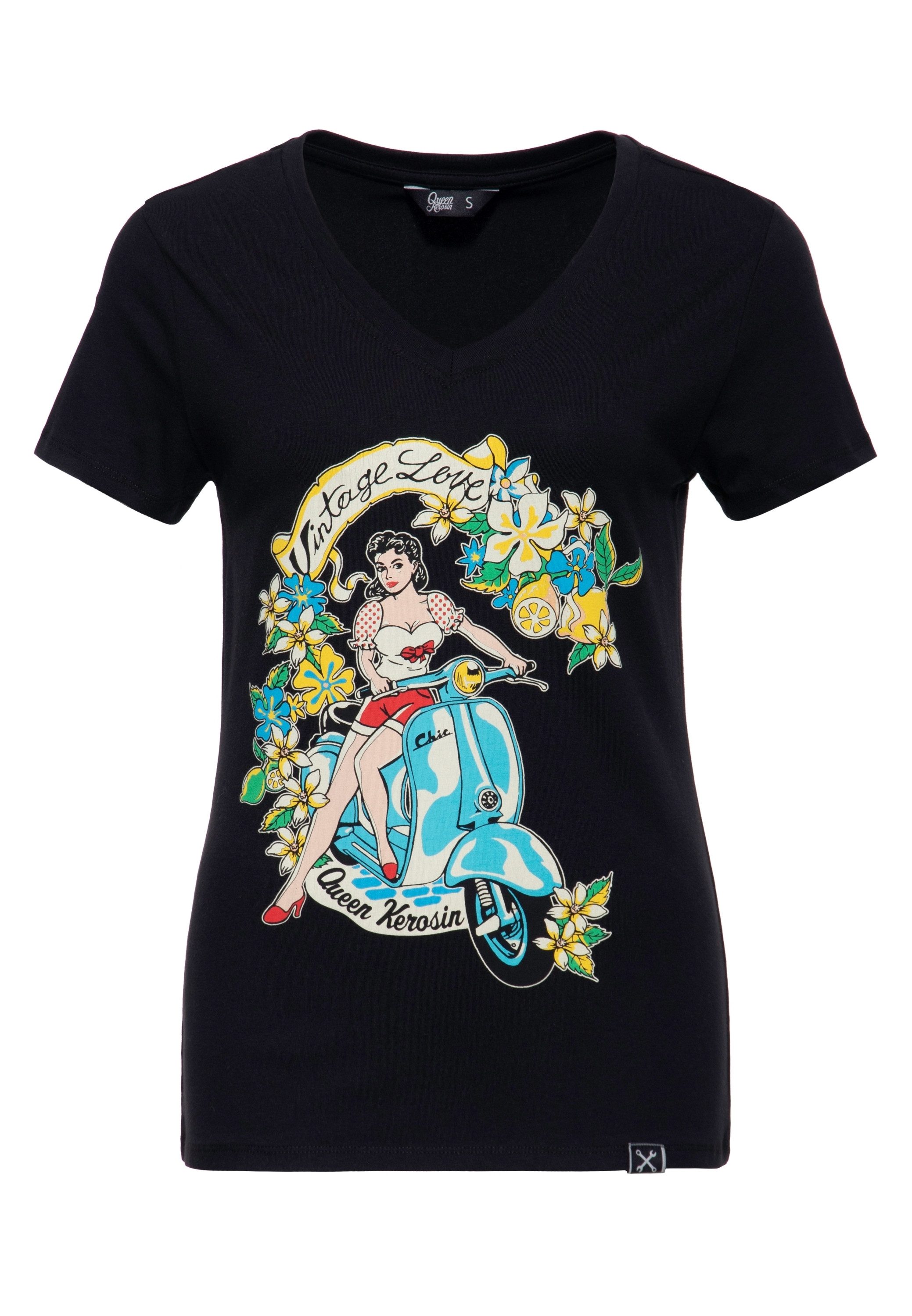 QueenKerosin Print-Shirt Vintage Love (1-tlg) mit floralem Print günstig online kaufen