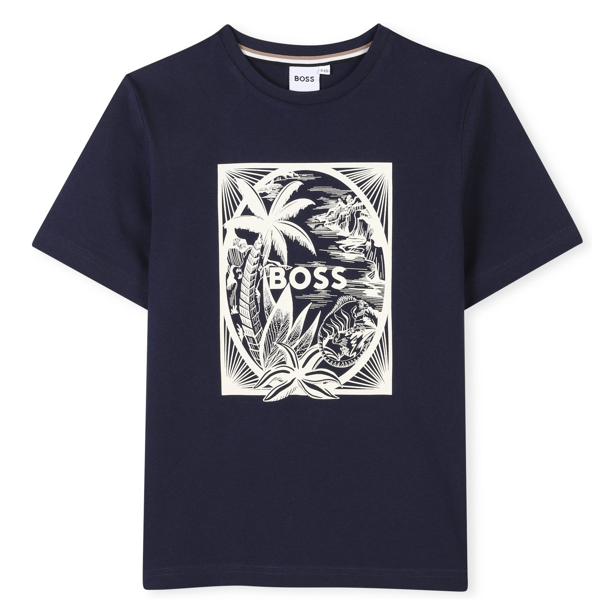 Boss Kidswear Print-Shirt BOSS Kidswear T-Shirt Navy-blau mit lässigem Sommer-Print und Logo