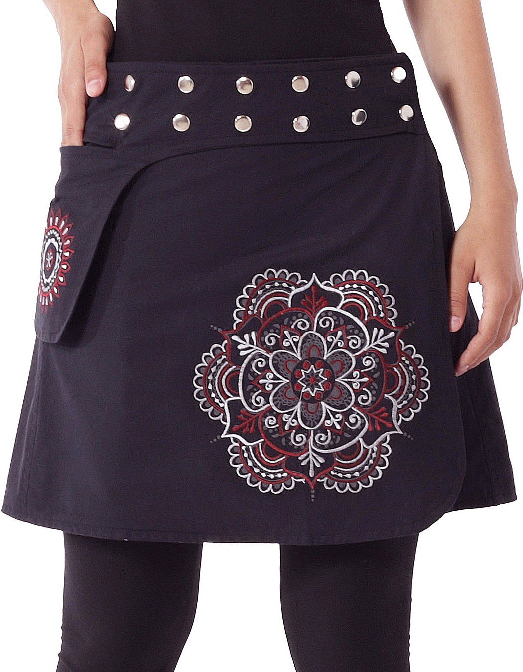 PUREWONDER Wickelrock Damen Rock mit Mandala-Blume sk230 Baumwolle Einheitsgröße