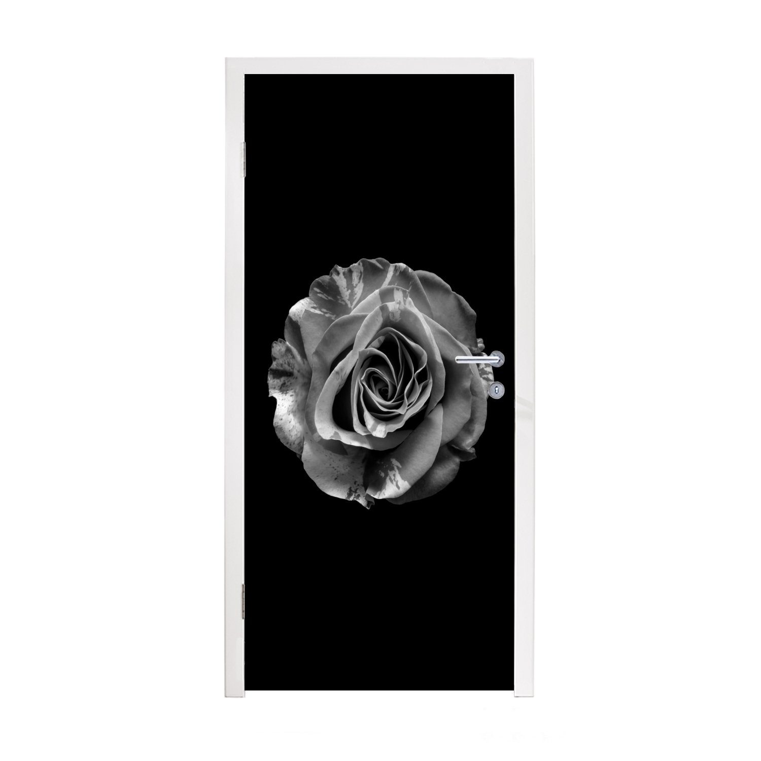 MuchoWow Türtapete Blumen - Rose - Schwarz - Weiß - Botanisch, Matt, bedruckt, (1 St), Fototapete für Tür, Türaufkleber, 75x205 cm