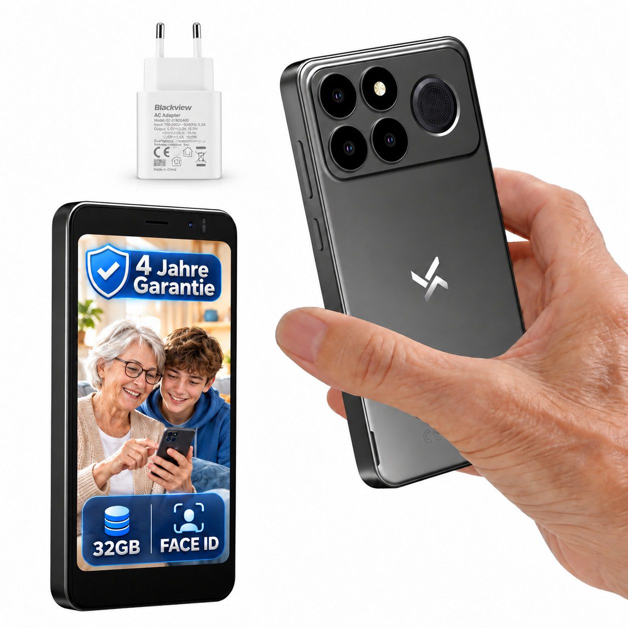 blackview NOTE 10 Kleinhandy Ohne Vertrag 5 Zoll, 9GB+32GB, mit Face ID Smartphone (5 Zoll, 4G Dual SIM, Face ID, Bluetooth, Augenschutz, Für Senioren und Kinder)