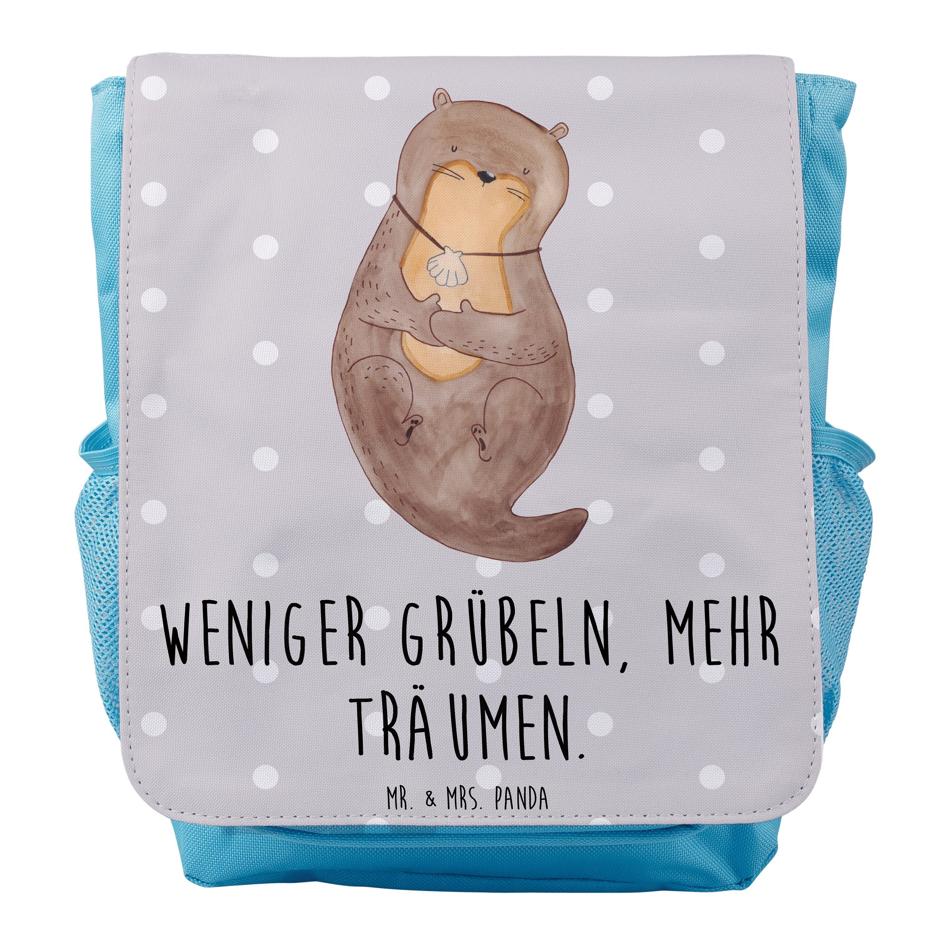 Mr. & Mrs. Panda Kinderrucksack Jungen Otter mit Muschelmedaillon - Grau Pastell - Geschenk, Kids, Ru