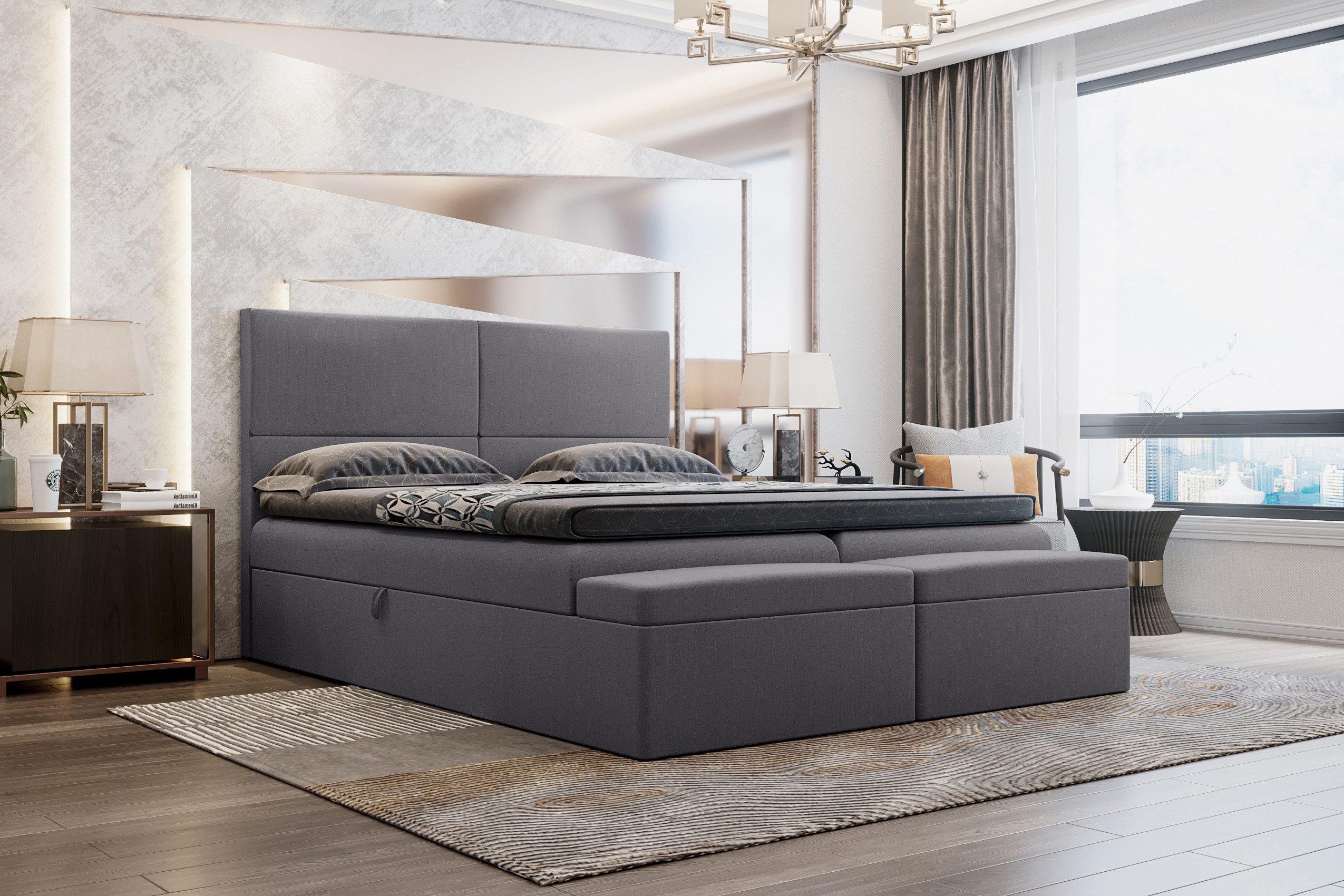 99rooms Boxspringbett Bellino (Schlafzimmerbett, Bett), wahlweise mit Topper, mit Taschenfederkernmatratze, Bettkasten