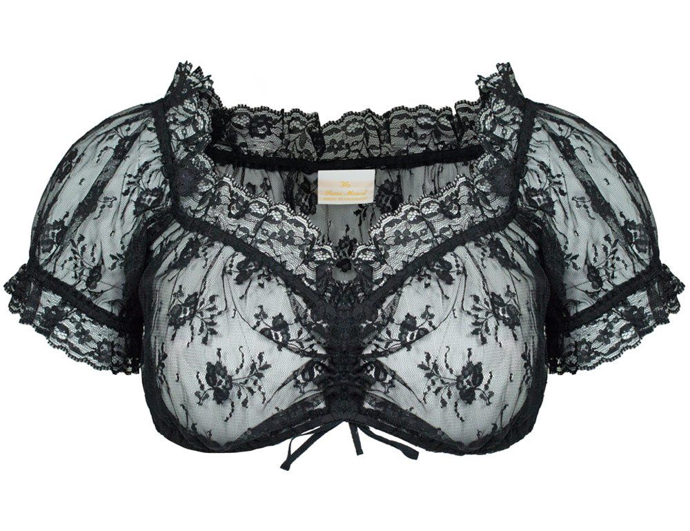 Dirndlbluse Kurzarm Damen Carmenbluse "Mila" aus Spitze 72310 - Schwarz