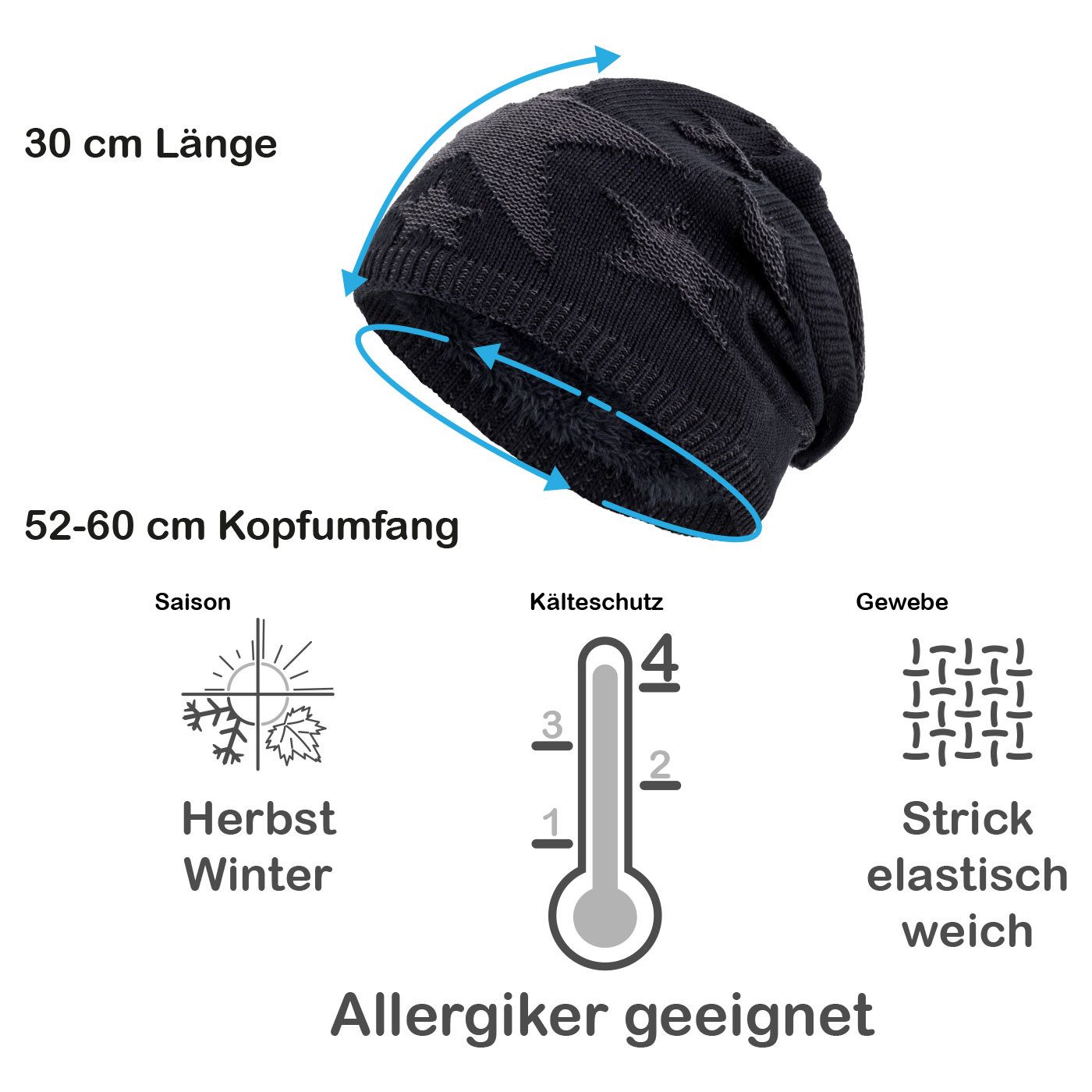 compagno Strickmütze (1-St) Sternen Wintermütze warm gefütterte Beanie Mütze Stern