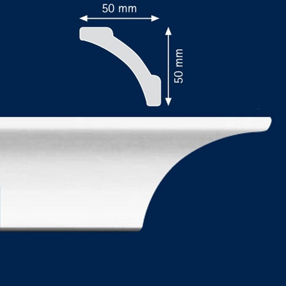 PROVISTON Stuckleiste Polystyrol, 50 x 50 x 2000 mm, Weiß, Deckenleiste, Kleben, Polystyrol