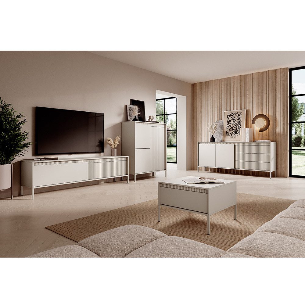 Lomadox Wohnzimmer-Set STERZING-167, (Mega-Spar-Set, 4-St., Комоды TV-Lowboard Couchtisch), beige,Rillenfront, grifflos mit push-to-open