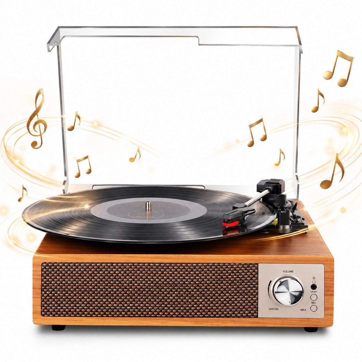 Fofile Bluetooth 5.4 Schallplattenspieler mit 2 Stereo-Lautsprecher 3-Gang Plattenspieler (Vinyl Player, unterstützt Kopfhörer/AUX-Eingang/RCA-Ausgang/USB)