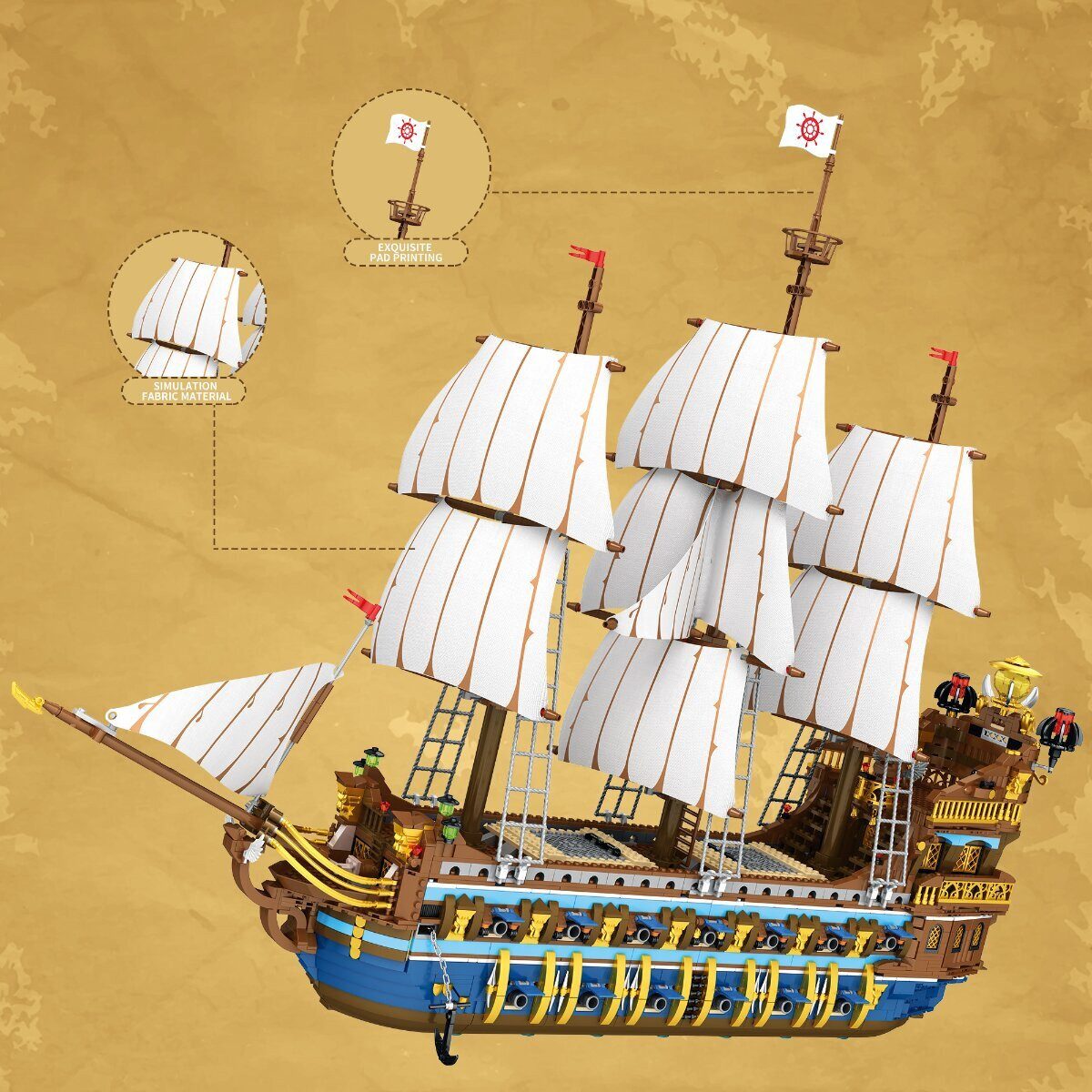 Reobrix Reobrix 66011A Segelschiff Klemmbaustein Modellbausatz 3162 Teile Spielbausteine – Bild 2 von 5