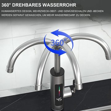 MAGICSHE Durchlauferhitzer LED Elektrische Wasserhahn 360°drehbarer Küchenarmatur, max. 60,00 °C