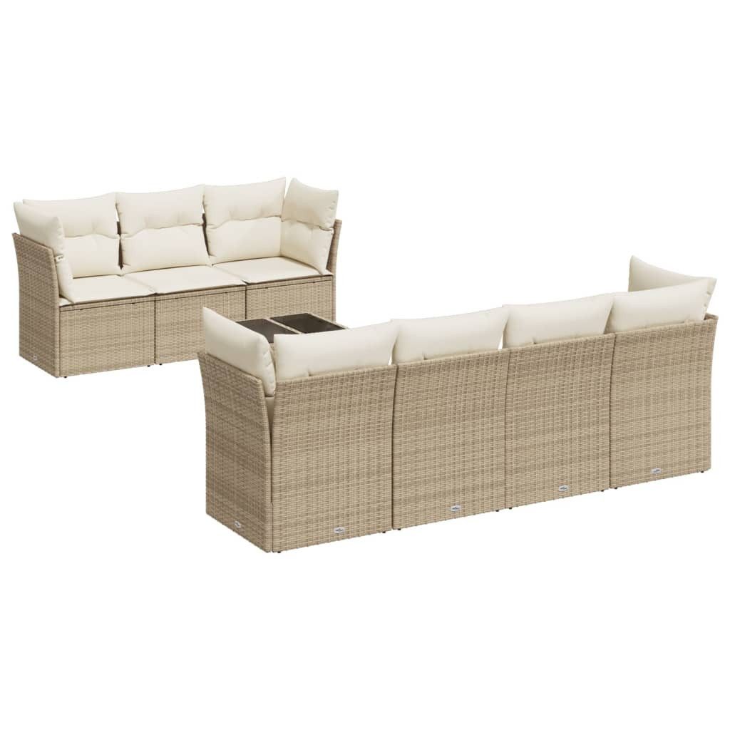 Gartenlounge-Set 8-tlg. Garten-Sofagarnitur mit Kissen Beige Poly Rattan