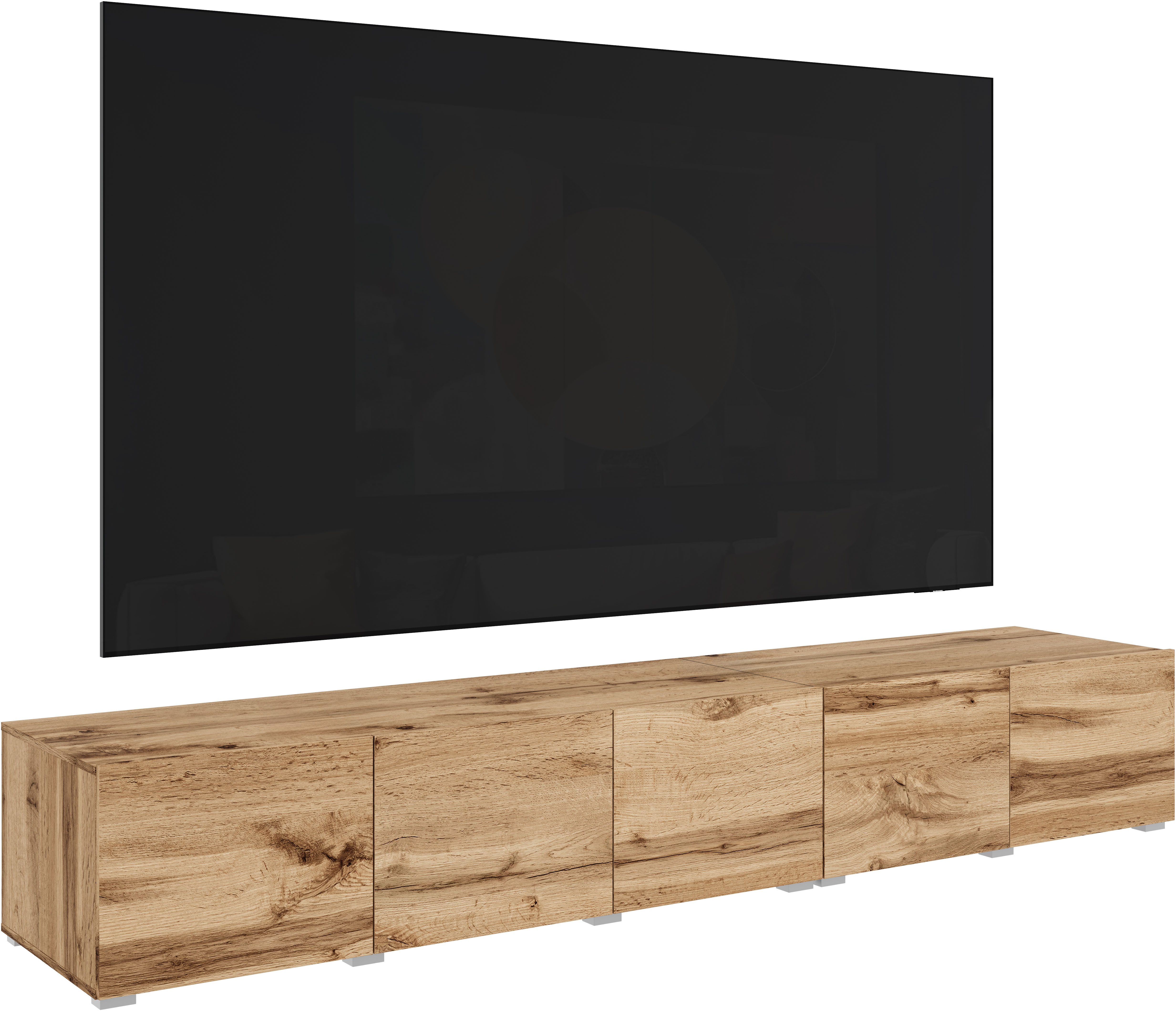 OTTO home Lowboard Denver 250 cm für bis zu 98-Zoll TVs - Weltmeisterschaft im XXL Format, Wahlweise mit oder ohne offenes Fach in der Mitte