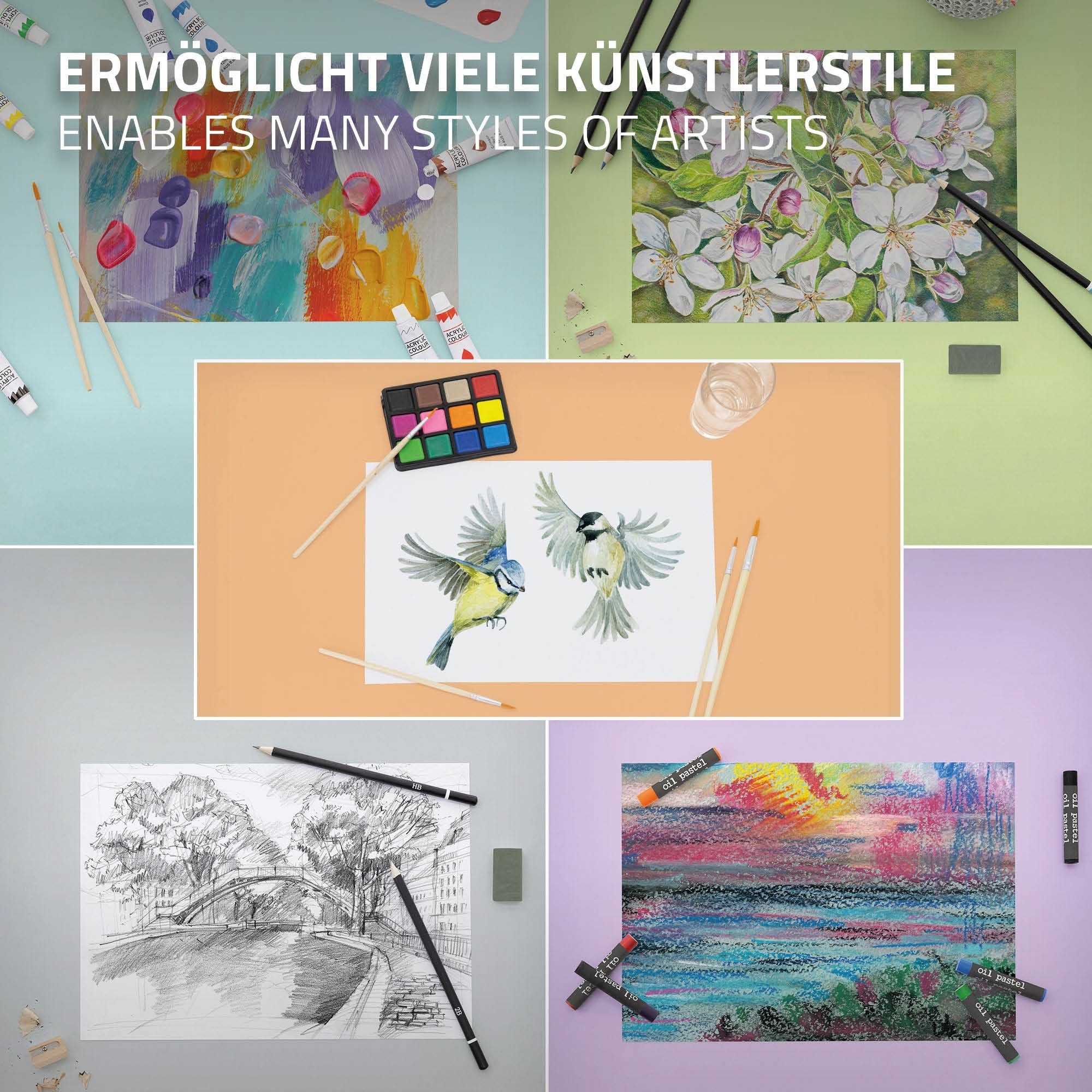 Zeichenblock 85-teilig Germany Kunstbedarf Holzstaffelei eingebauter Professionelles Kinder Acrylpad Zubehör Malerset 3 & für ECD Erwachsene, Malkoffer & Kunstset