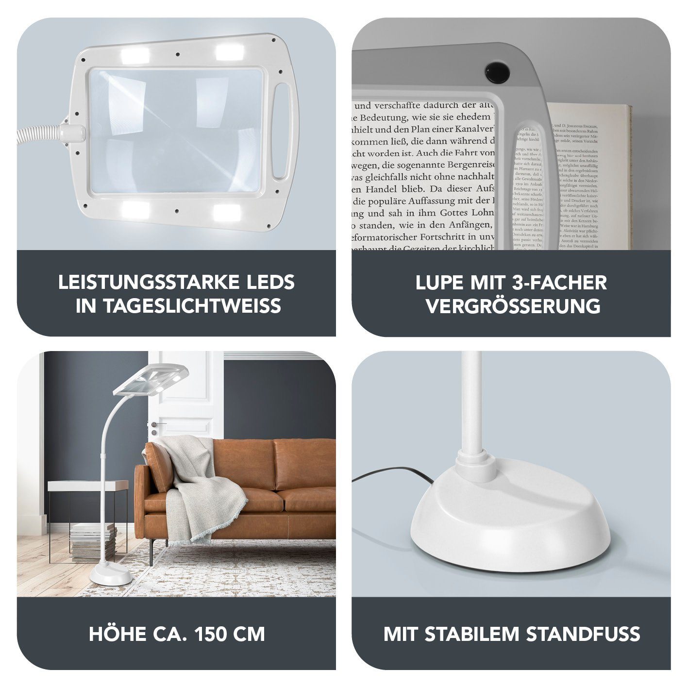 Lampenhals flexibler 360° MAXXMEE drehbarer, LED-Lupenleuchte Lupenlampe