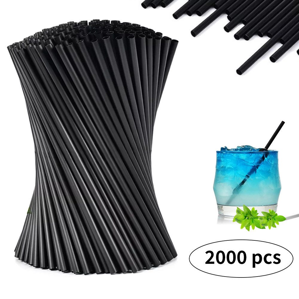 liebtech Trinkhalme cocktail strohhalme, Wiederverwendbare Strohhalme, (2000 Stück Trinkhalme, 21 cm(6 mm Durchmesser), schwarz), aus lebensmittelechtem PP für kalte und heiße Getränke geeignet