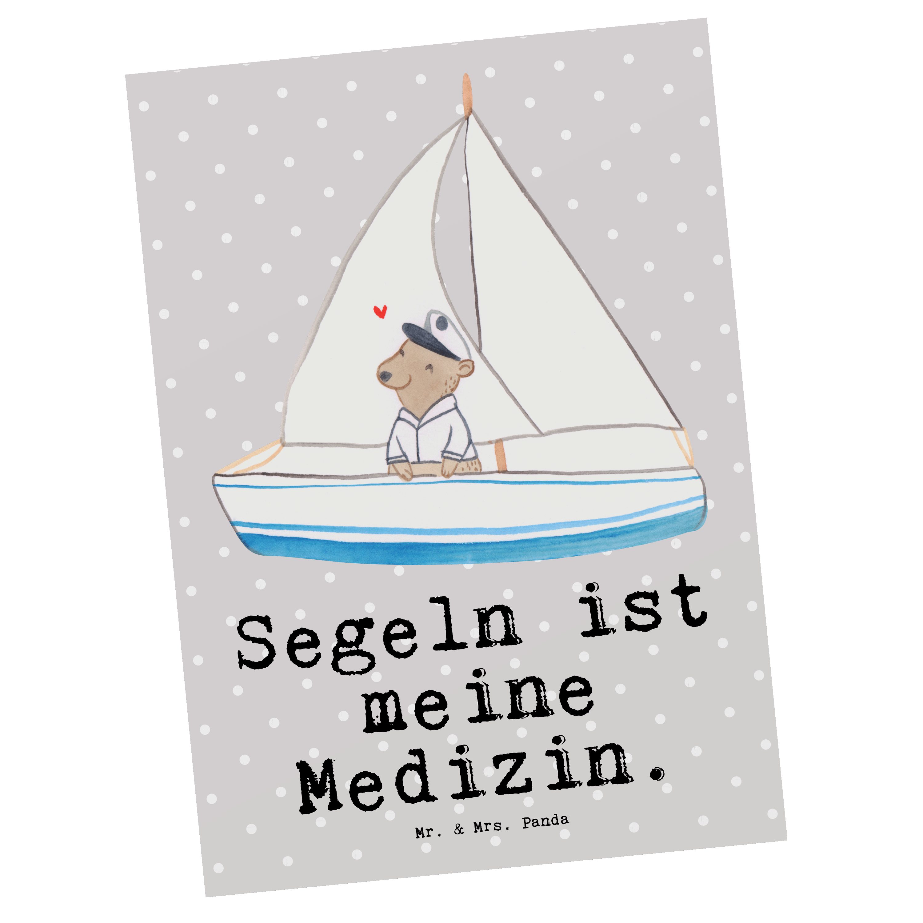 Mr. & Mrs. Postkarte Medizin Segeln - Panda - S Grau Geschenk, Bär Pastell Segelboot, Grußkarte
