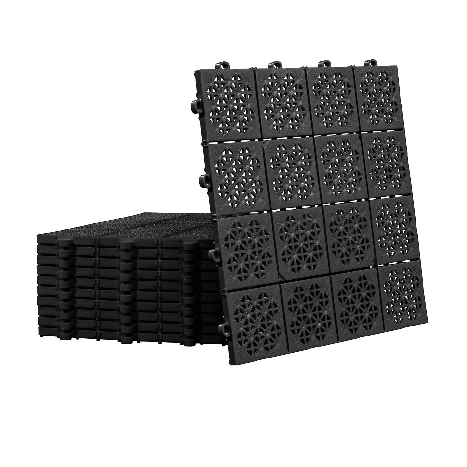 Fixkraft Bodenfliese 11x Bodenfliese 1 m², Terrassenfliese Werkstattboden Schwarz, Kunststoff 30x30, Schwarz