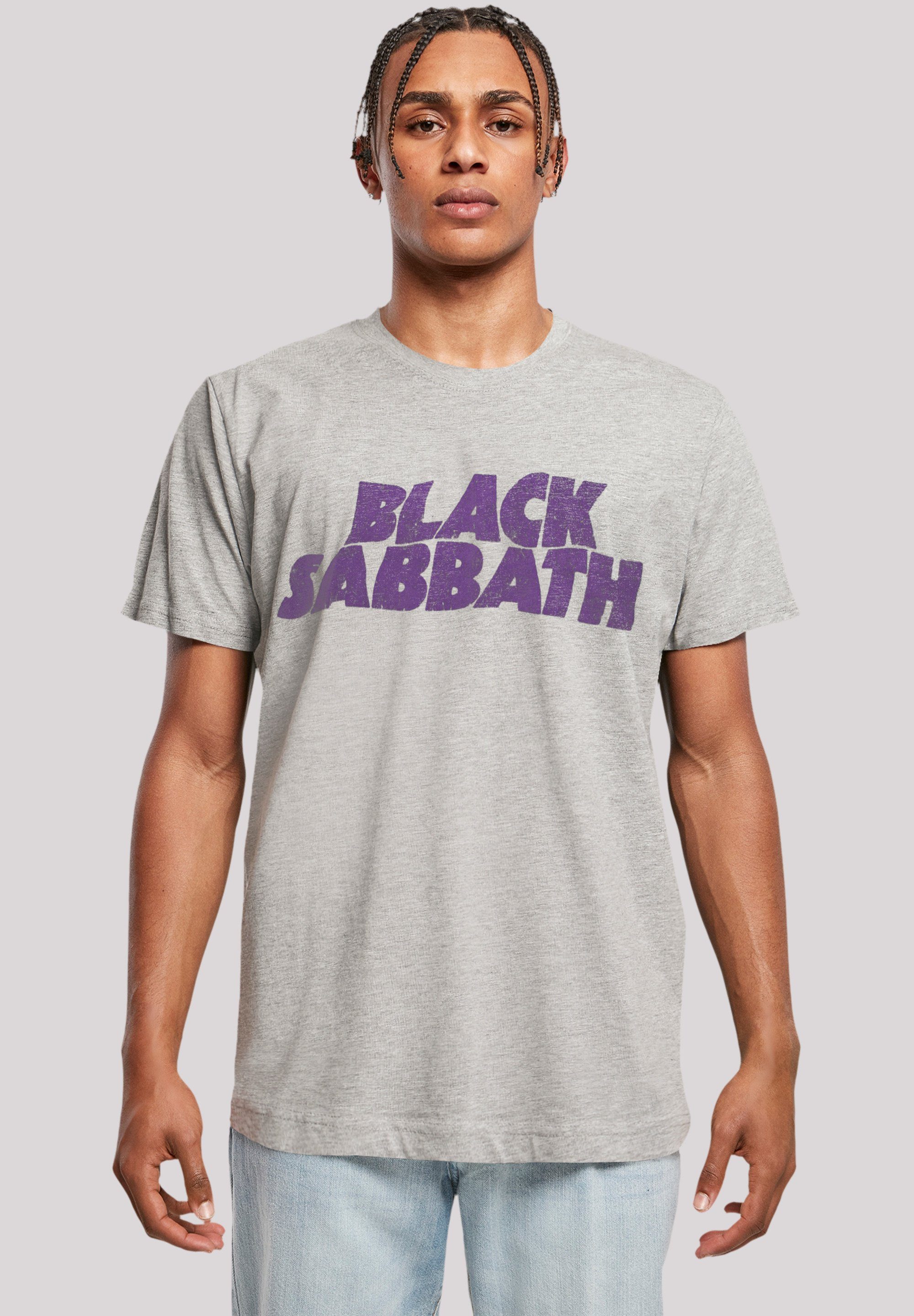F4NT4STIC T-Shirt Black Sabbath Wavy Logo lila Print heather grey