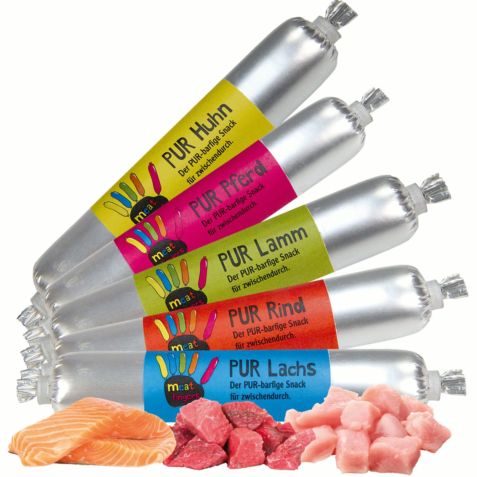 Schecker Meatfinger PUR 5 x 70 g Hundewurst, Fleischwurst - Hundesnack Lachs, Snack für: Hunde, Ohne Salz, Gewürze, Farb- und Konservierungsstoffe
