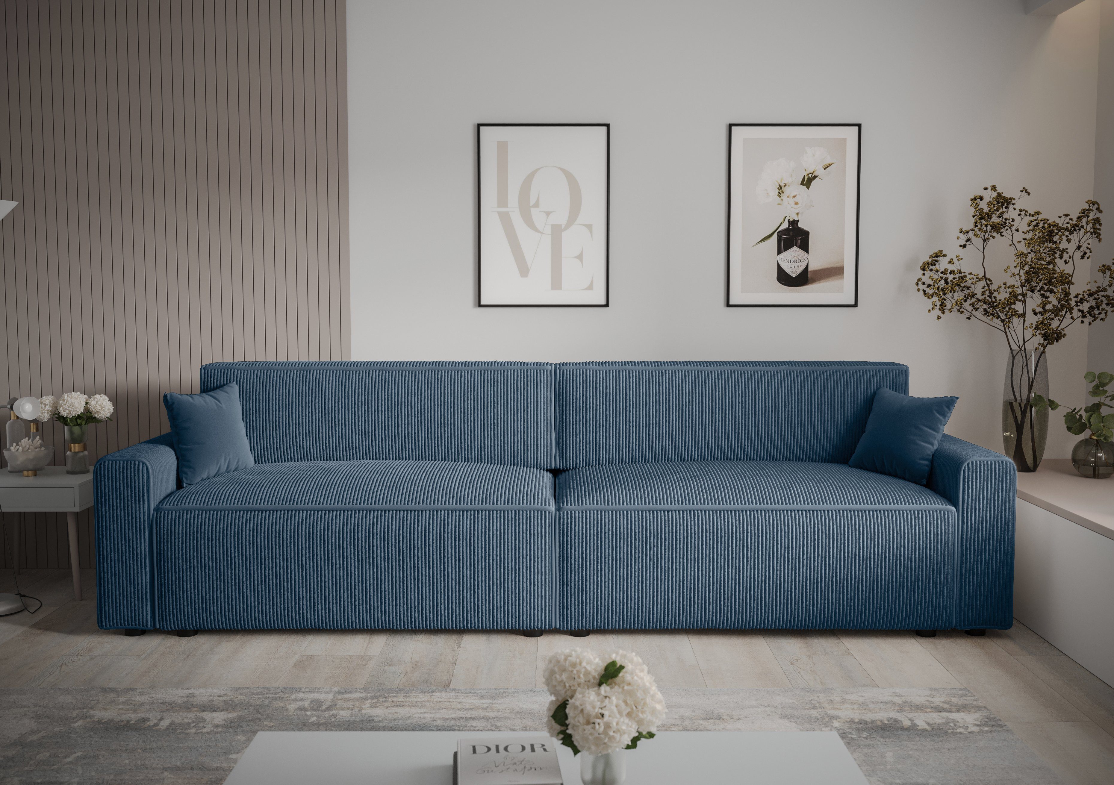 Sofa mit Bettkasten Schlaffunktion und Schlafsofa, pressiode BIS X2 COUCH 292cm MIRA Blau