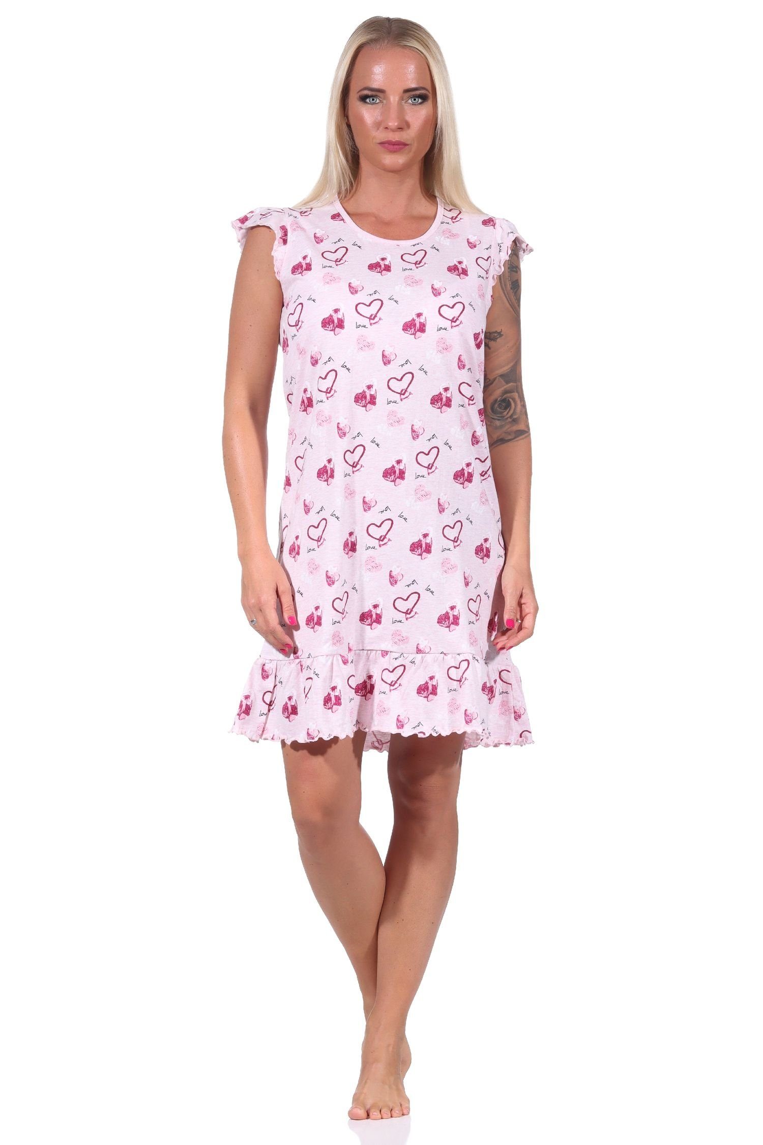 Normann Nachthemd Damen kurzarm Nachthemd in Herz Motiv Optik - auch in Übergrößen rosa