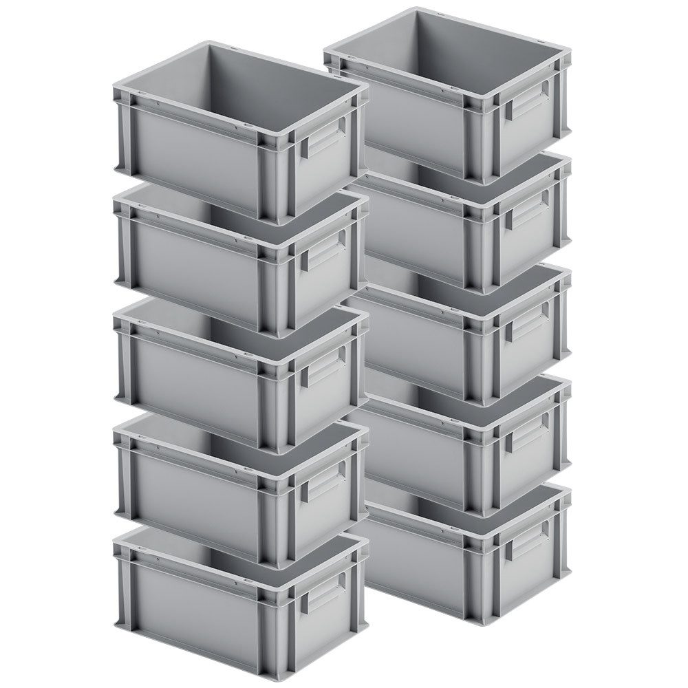 Stapelbox 10x Eurobehälter mit 2 Griffleisten, LxBxH 400x300x175 mm, grau