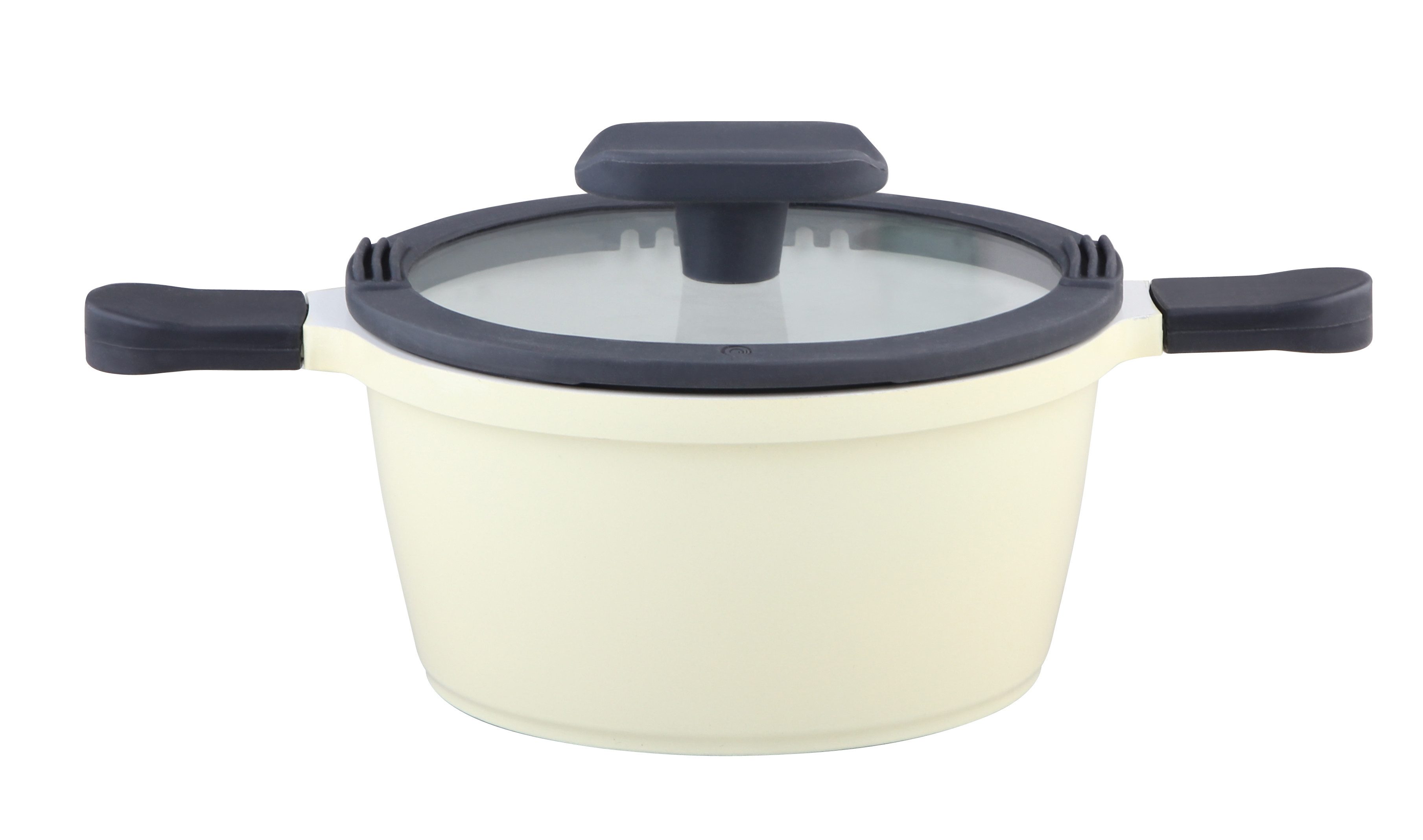 Mulex Kochtopf HAPPY Topf 28 cm vanille, Aluguß (exzellenter Antihafteffekt, leichte Reinigung), induktionsgeeignet