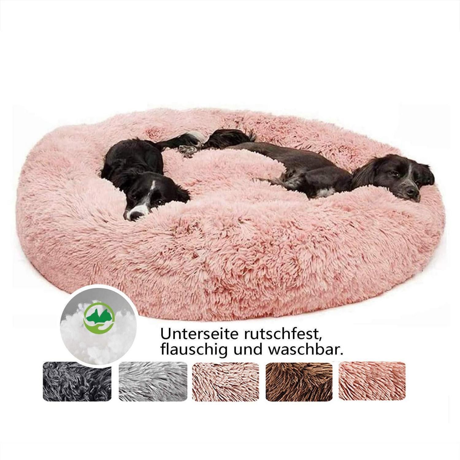 LuxusKollektion Hundebett Hundekissen Rund Flauschig Rosa Ø 60cm