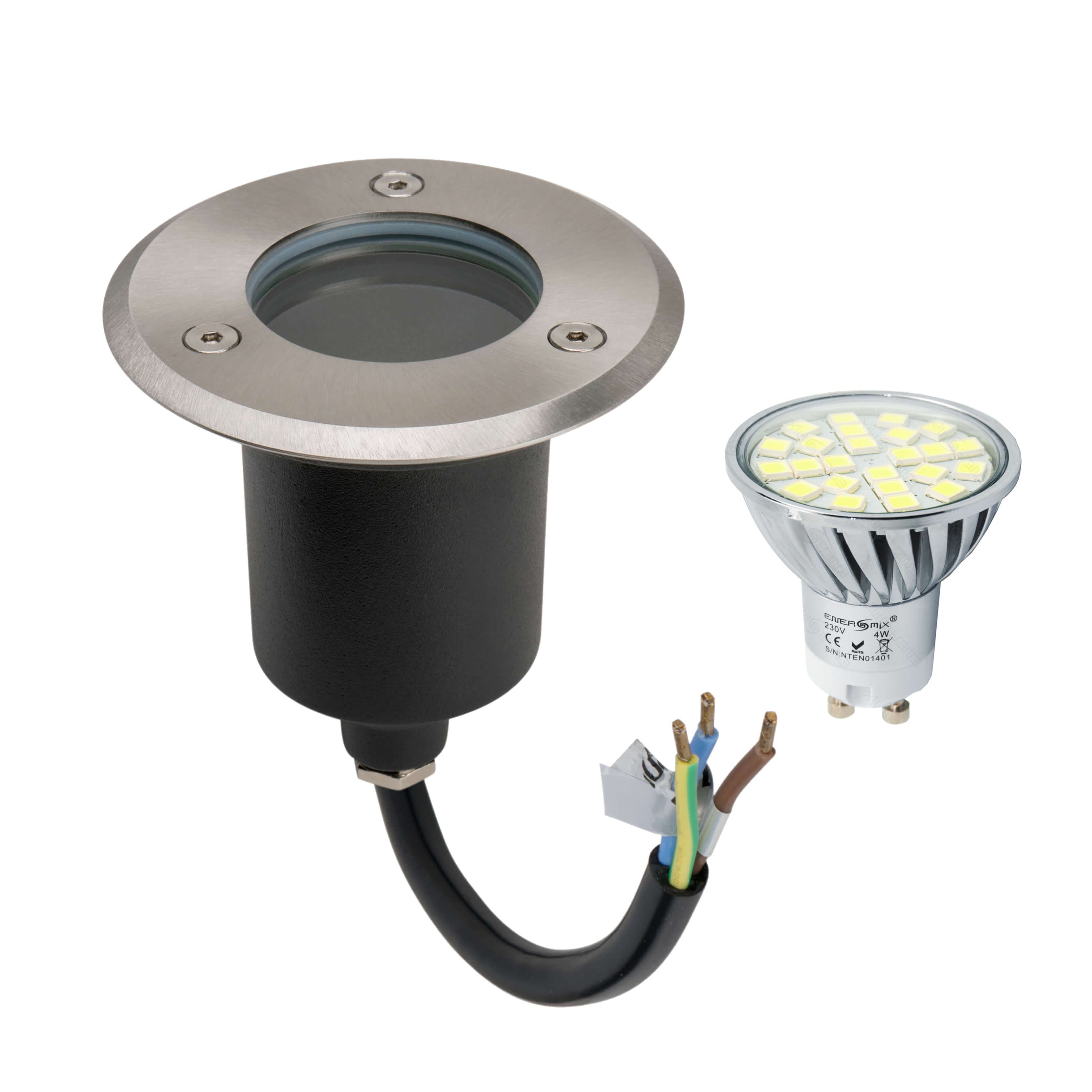 GTV LED Gartenleuchte LED Einbau Bodenleuchte Bodenspot Bodenstrahler Edelstahl Rund mit, Bodenleuchte Edelstahl 2000KG belastbar IP67 230 Volt mit GU10