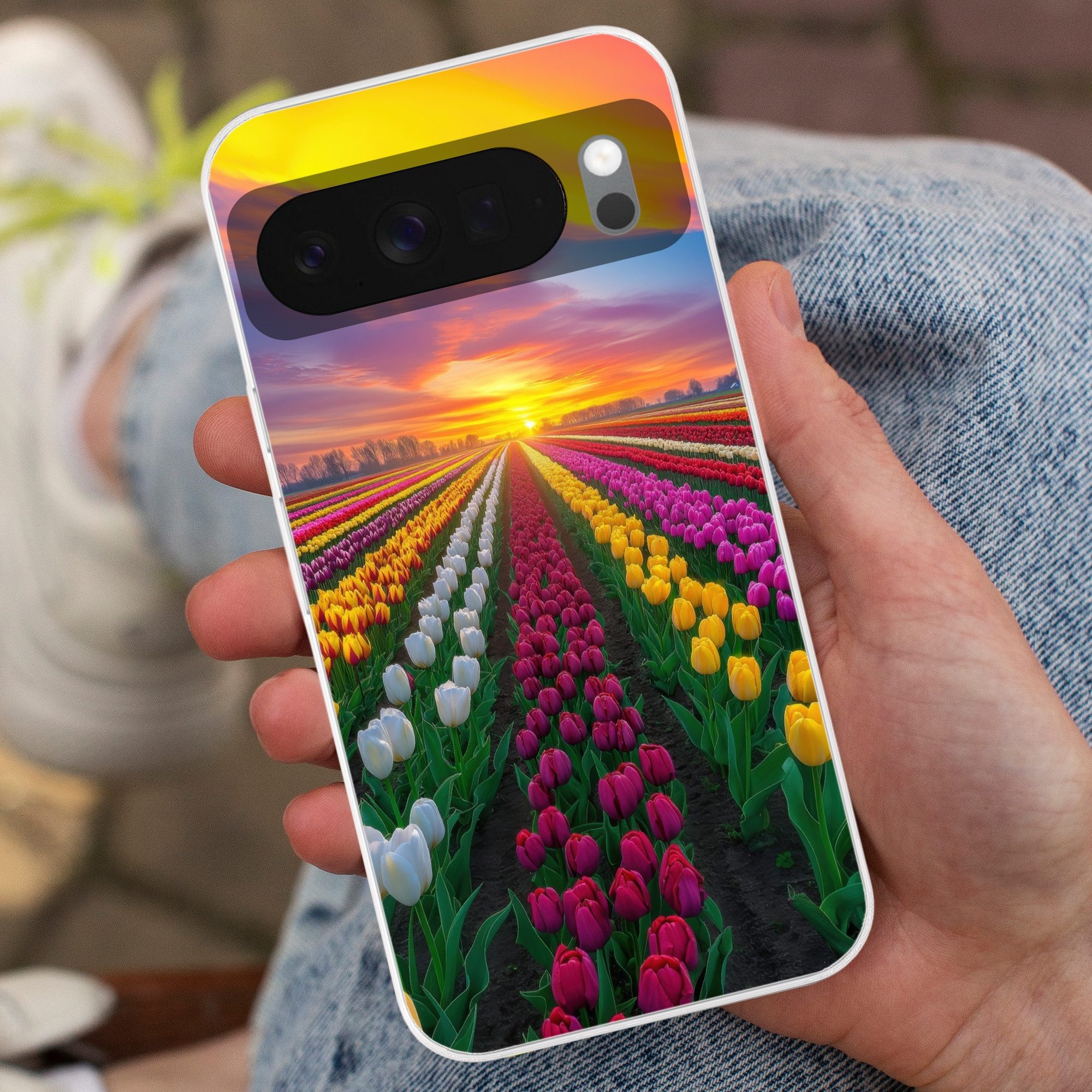 MuchoWow Handyhülle für Google Pixel 10 Tulpenfeld - Sonnenuntergang - Farbenfroh, Phone Case, Silikon, Schutzhülle Dünn