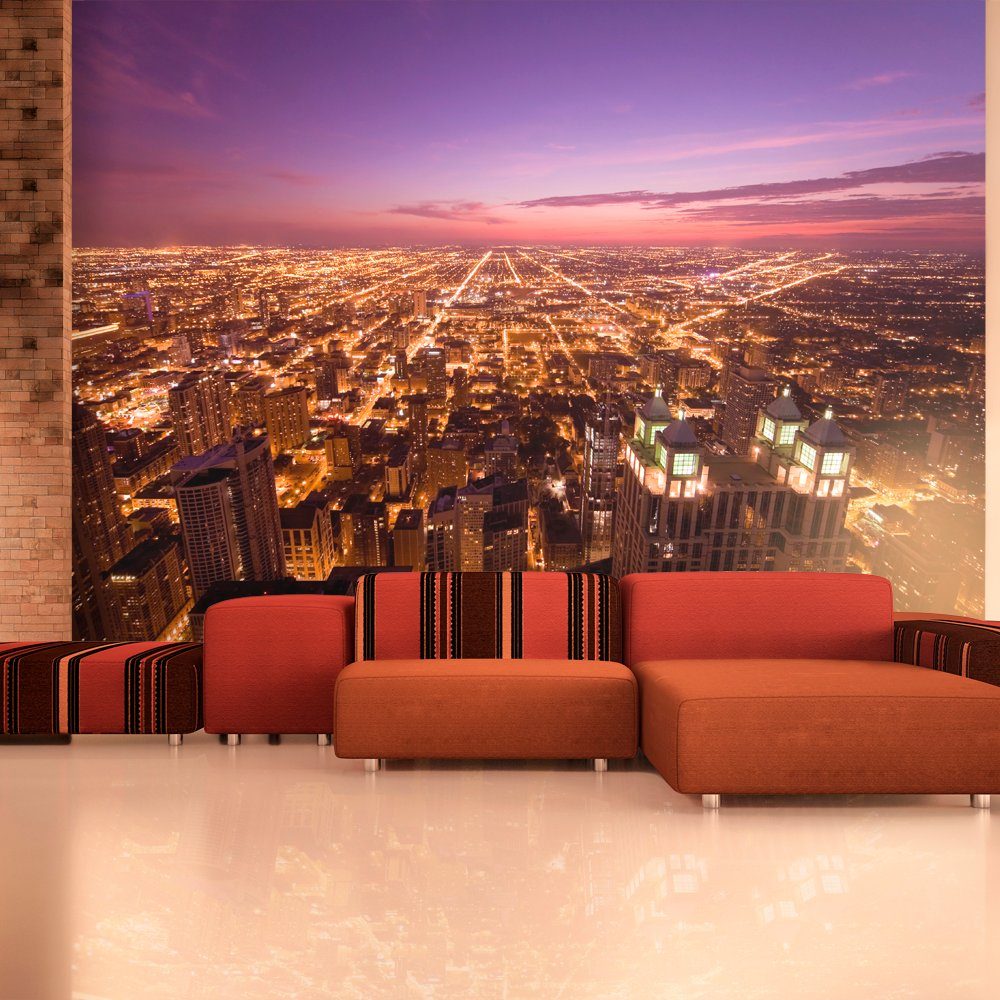 KUNSTLOFT Vliestapete Amerikanisches Chicago in der Nacht 2x1.54 m, halb-matt, lichtbeständige Design Tapete
