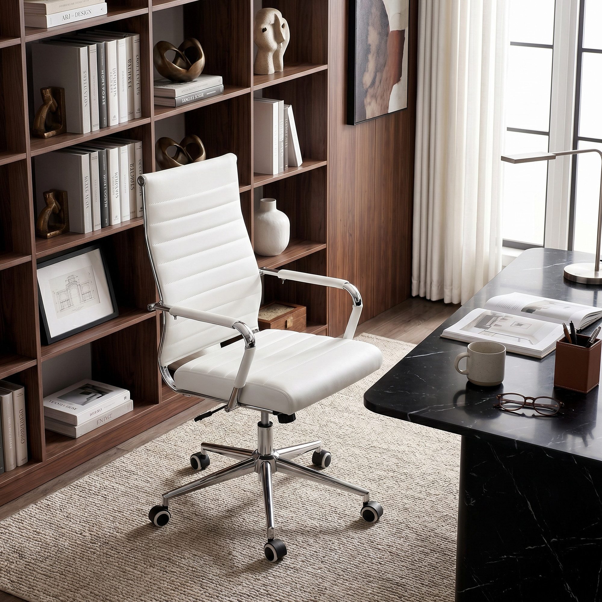 UEV Stuhl Schreibtischstuhl ergonomisch, Drehstuhl mit Rollen (Bis 150kg, Konferenzstühle, Büro-Gästestuhl), Höhenverstellbar,Wippfunktion,Metallrahmen,Gepolste – Bild 5 von 5