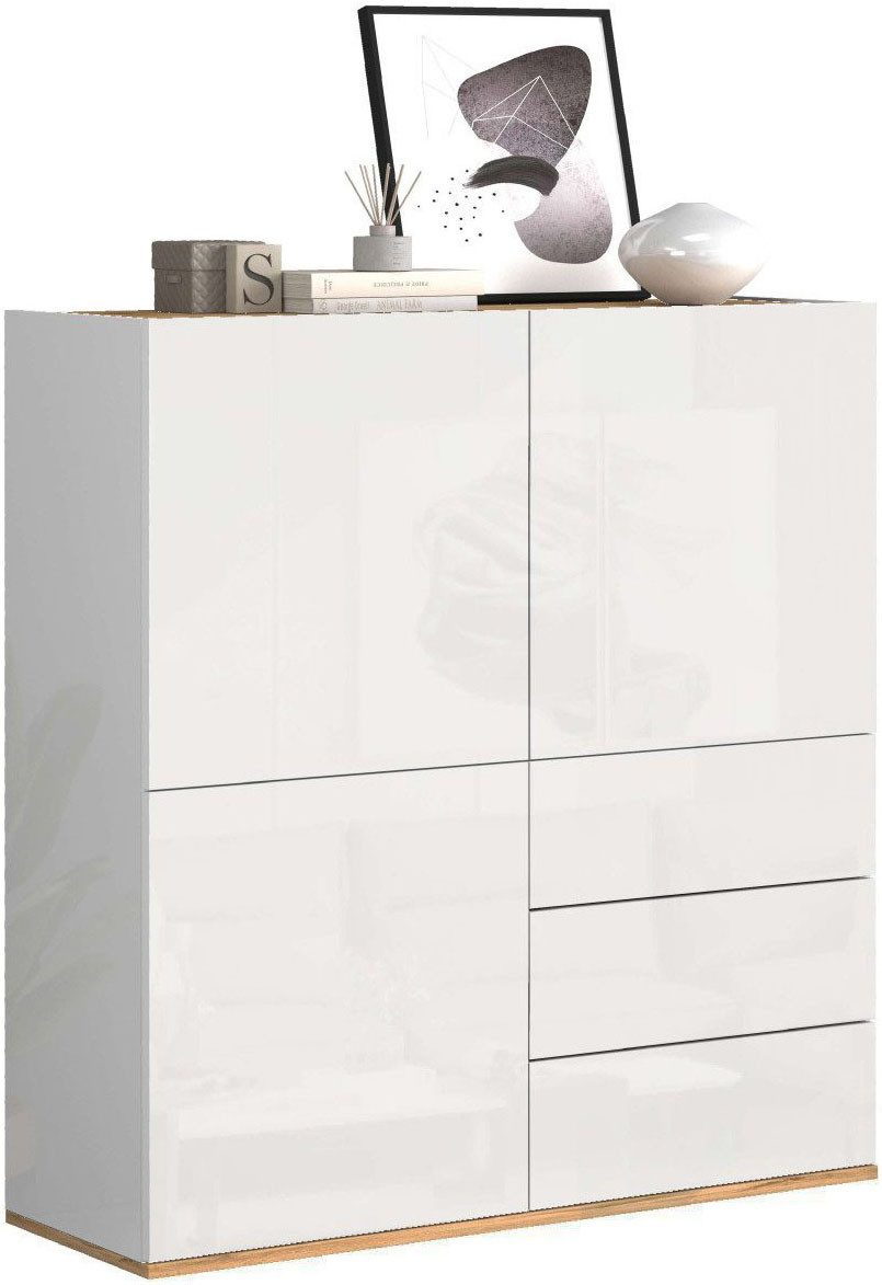 OTTO home Highboard GARDA,Kommode, Made in Italy, Breite 102 cm, Höhe 110 cm, grifflos (1 St), Hochglanzlackierte Fronten, Korpus matt, grifflos