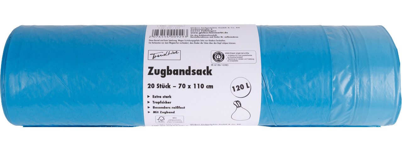 Trend Line Müllbeutel Trendline Müllsack120 L, 35 mµ, mit Zugband, blau