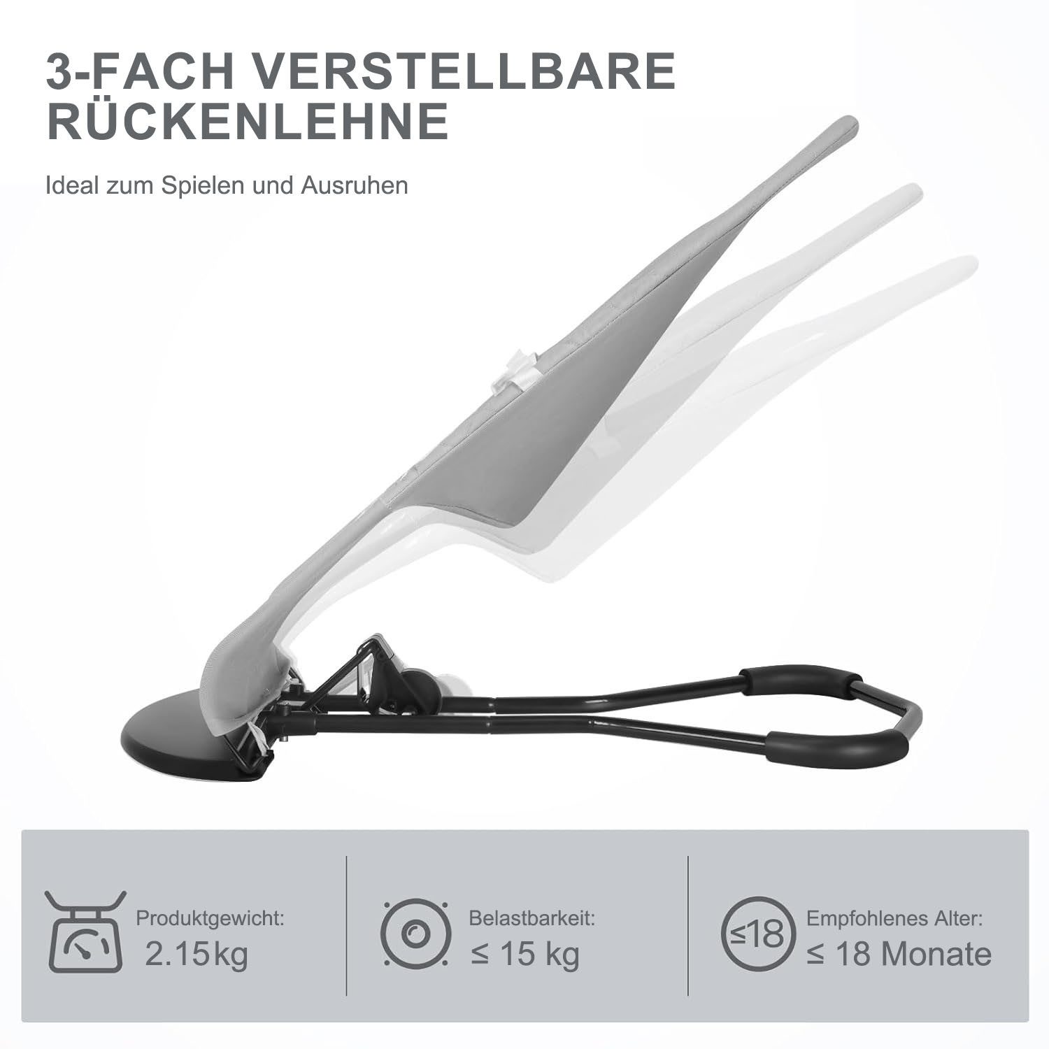 SURFOU Baby Bouncer, Baby Swing, Baby Bouncer with Toy Bar and 3 Toys, 0-6 Months up to 9 kg, Ergonomically Height Adjustable with Toy Arch