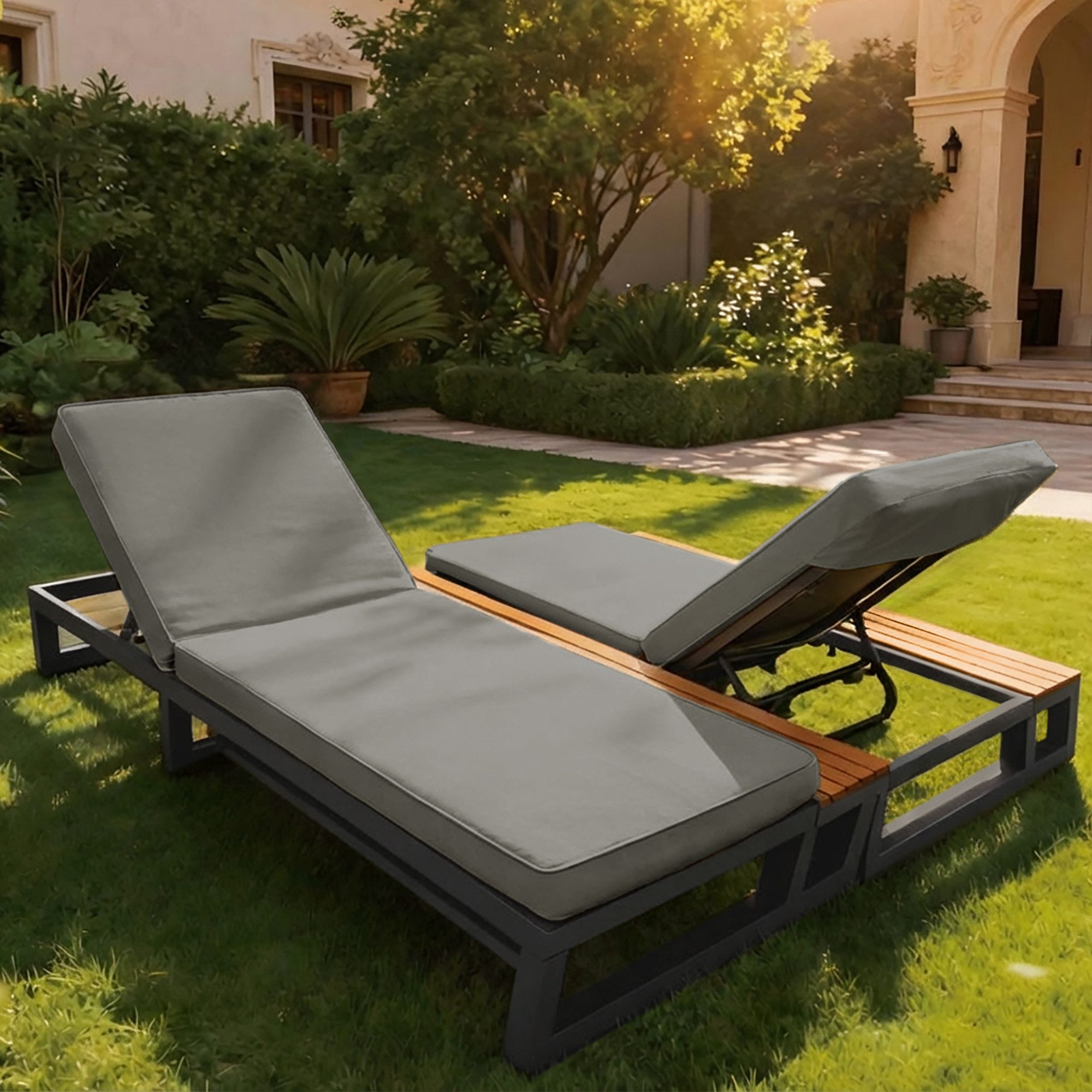 Odikalo Gartenlounge-Set Gartenmöbel Schlafsofa,gartenmöbel set, (Multifunktionales wasserdichtes Sofabett, Doppel-Liegebett mit Regalen, Verstellbarer Rückenlehnenwinkel)