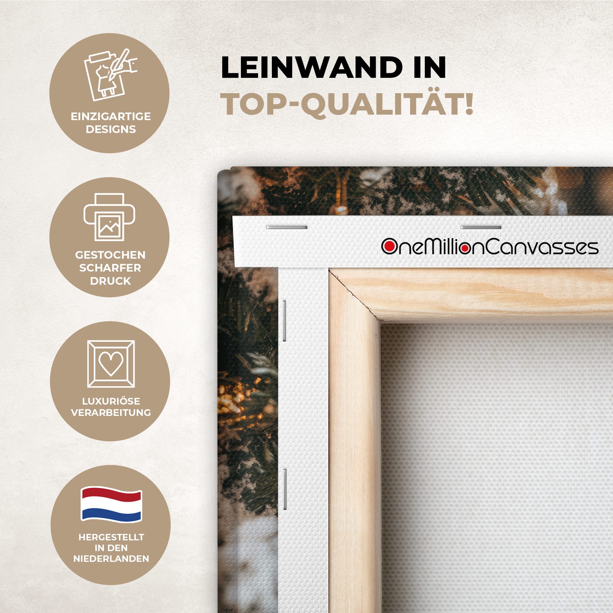 OneMillionCanvasses® Leinwandbild Weihnachten - Weihnachtsbaum - Winter - Innen - Schnee, Fotodruck (1 St), Leinwand Canvas Wandbild, Wanddekoration 20x30 cm