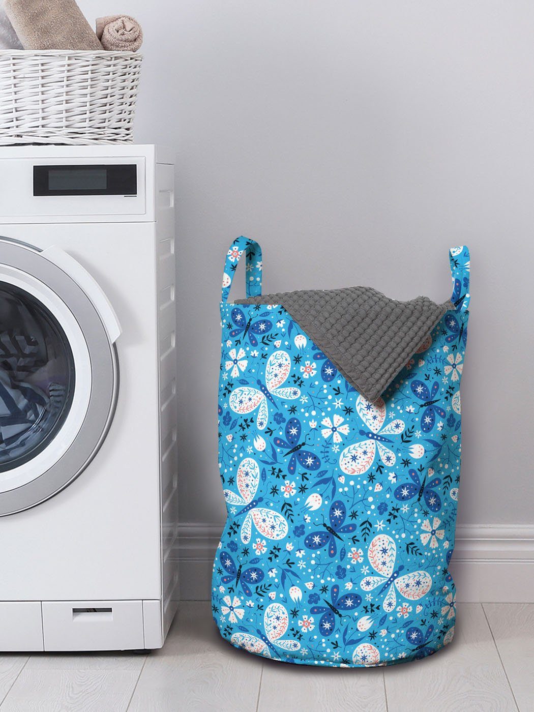 Abakuhaus Wäschesäckchen Wäschekorb mit für Griffen Kordelzugverschluss Schmetterlinge Waschsalons, Blumen-Muster Frühling