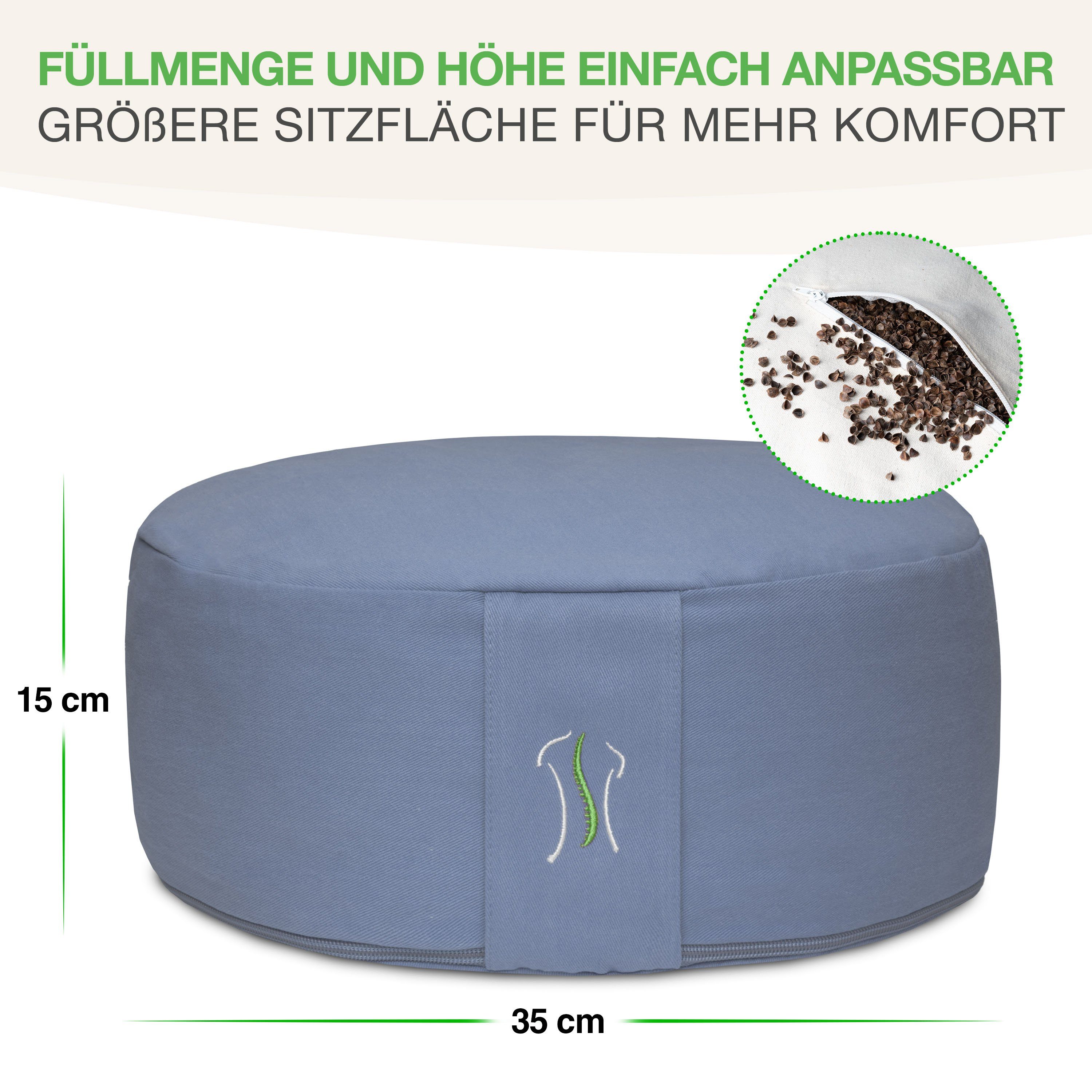 BACKLAxx® Meditationskissen rund 35 cm XL – Yoga Kissen mit formstabiler Buchweizenfüllung, für Meditation & Entspannung – Sitzkissen