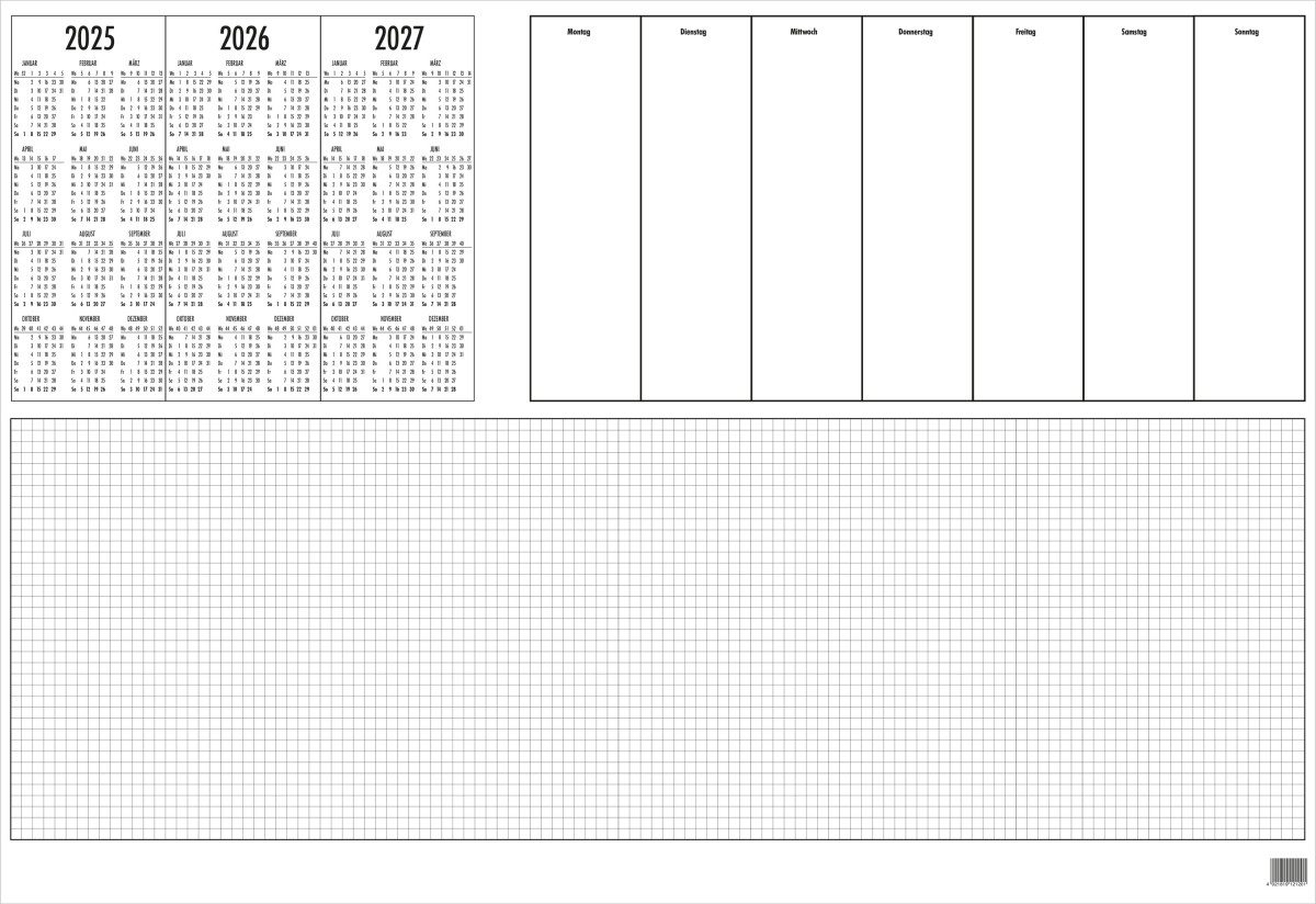 GÜSS Kalender Schreibtischunterlage Schreibunterlage 60x40cm Papier mit Kalendarium 2027/2028/2029