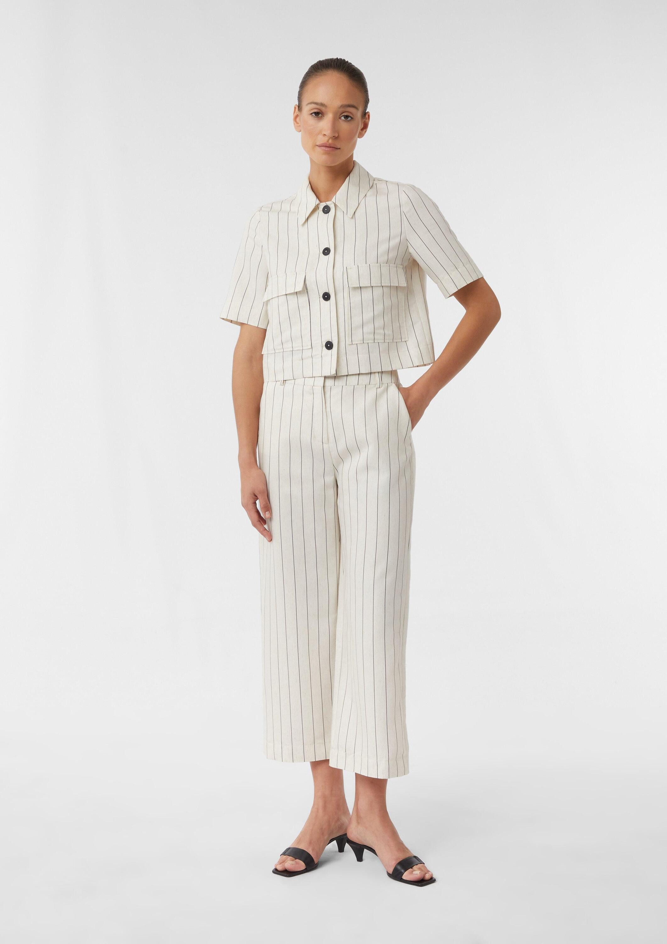 comma Chinos Hose Gestreifte Culotte aus Leinenmix günstig online kaufen