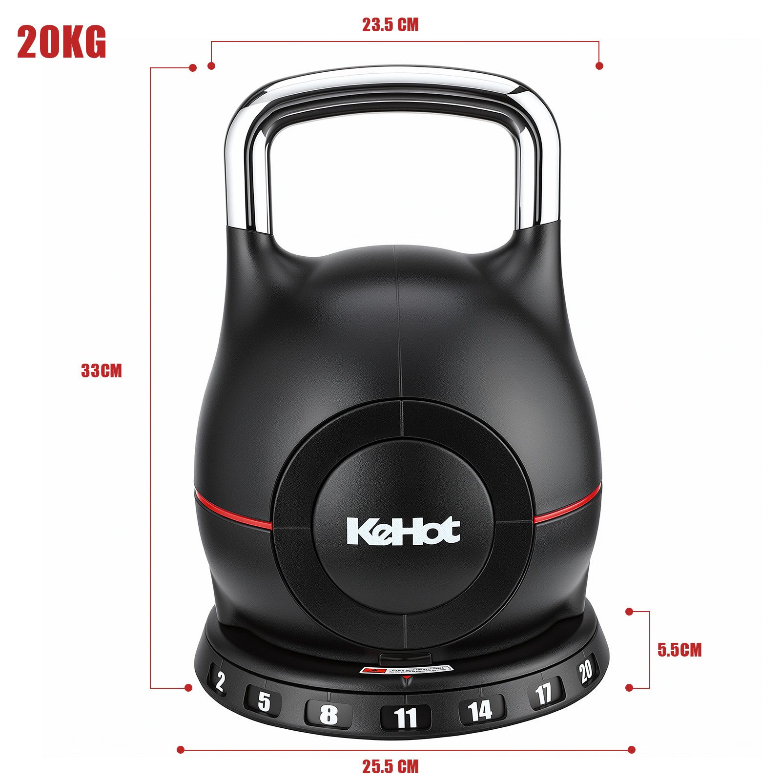 kehot Kettlebell 7-in-1 Kettlebell Verstellbar für Ganzkörper-Workout Zuhause, 20 kg, (Kettlebell Set 2-20 kg, mit 7 Gewichtsstufen, Schnellverstellung, Kugelhantel mit Edelstahl-Handgriff für perfektes Schwungerlebnis), Kompakte Fitness Kugelhantel mit Ablage, Core