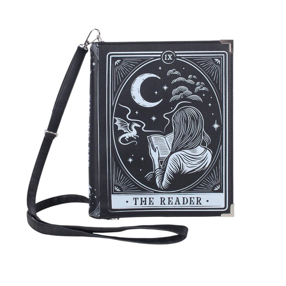 Something Different Schultertasche Mystische Tarot Umhängetasche Buch Gothic "The Reader" schwarz-weiß