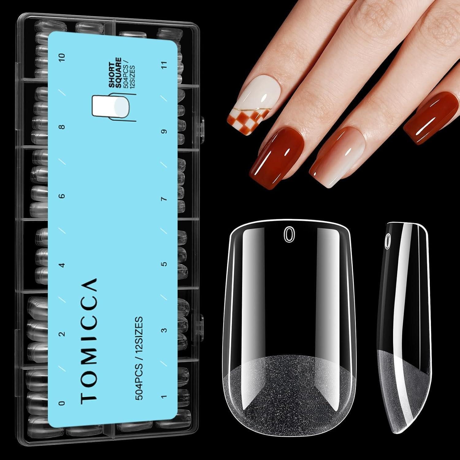 LuxusKollektion Kunstfingernägel Nageltips Gel Full Cover Französisch 504 Stück Kurz Quadrat