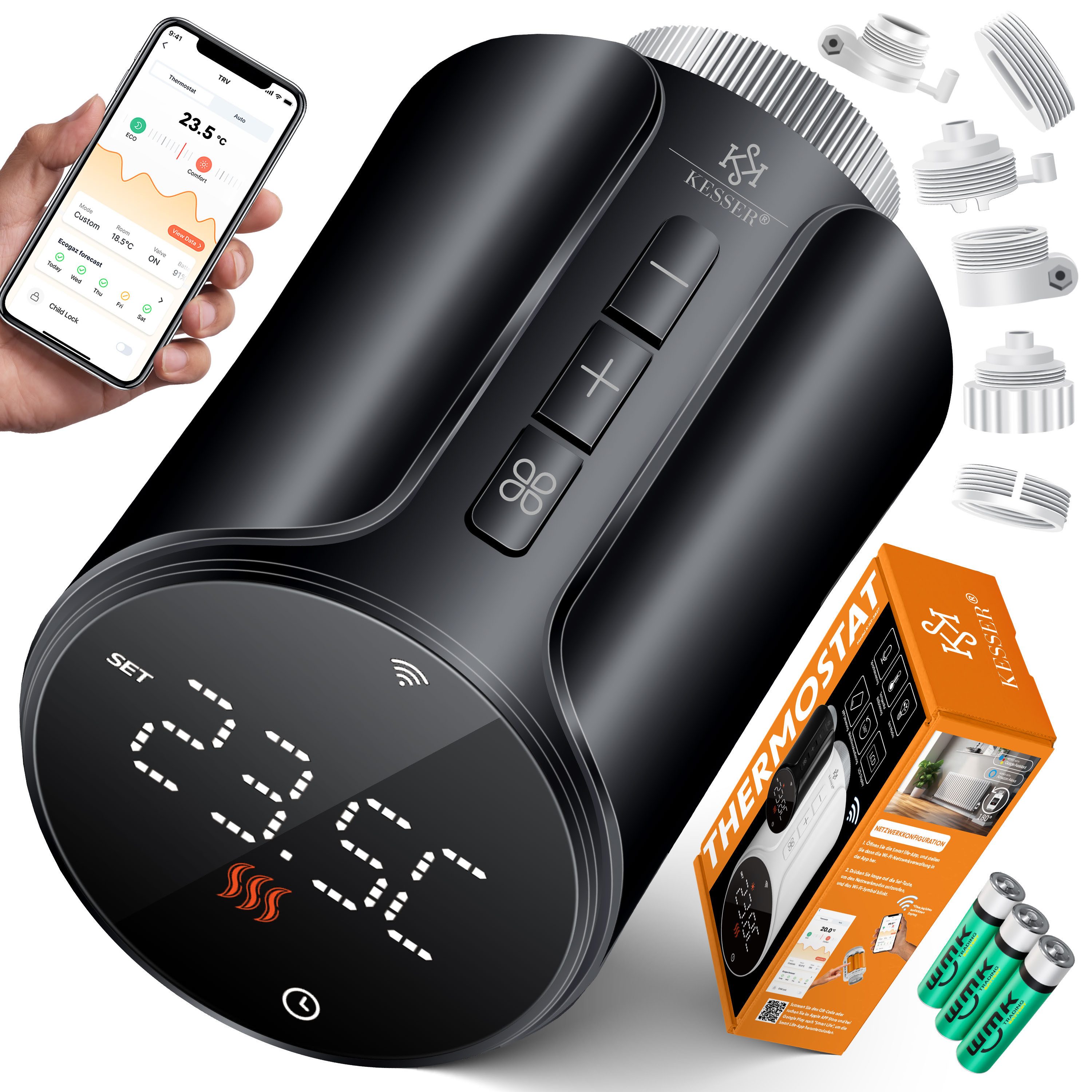 KESSER Heizkörperthermostat, Heizungsregler Smart Home Heizungssteuerung mit WLAN & APP Steuerung