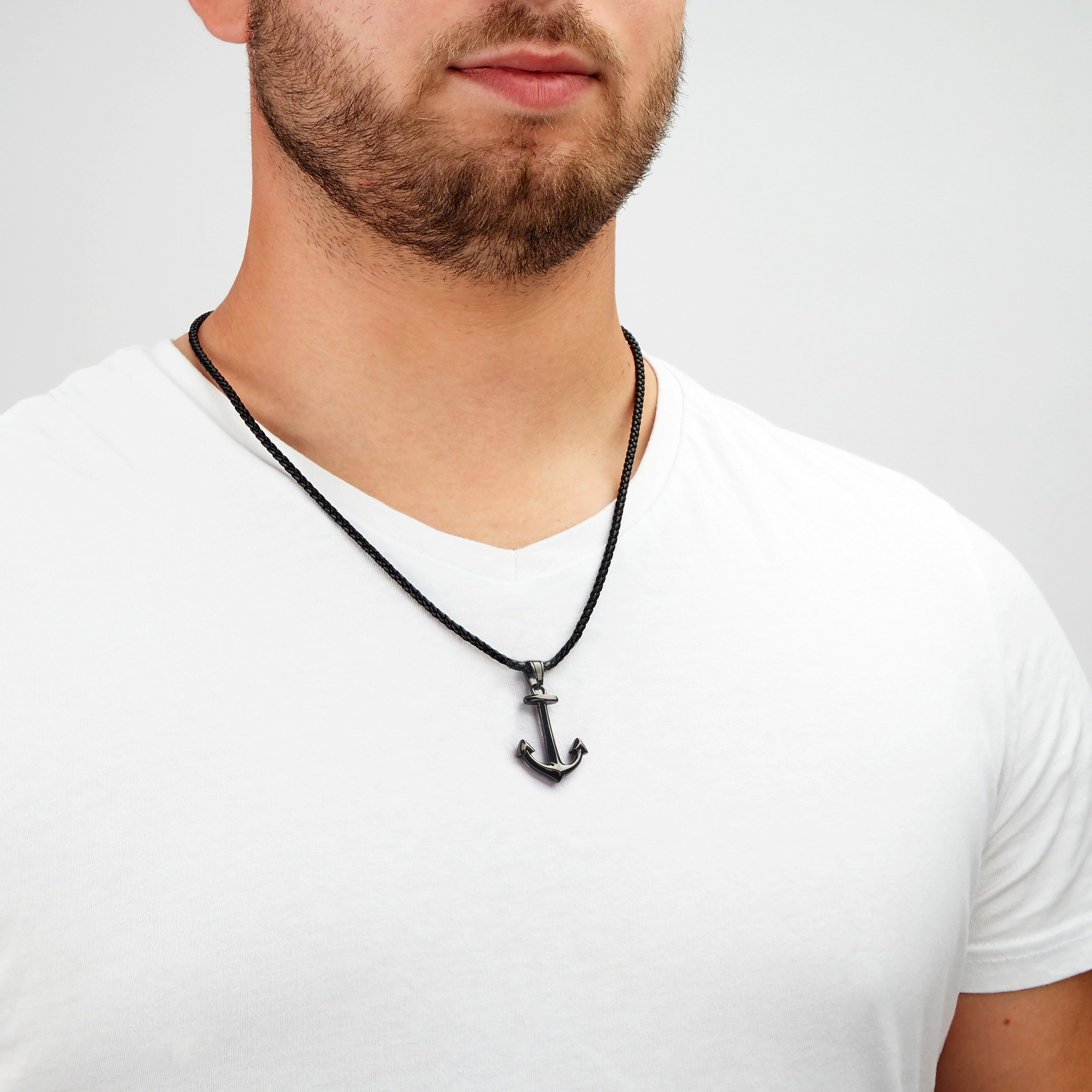 SERASAR Lederband LederHalskette mit Edelstahl Anhänger "Anchor" (1-tlg), aus Echtleder