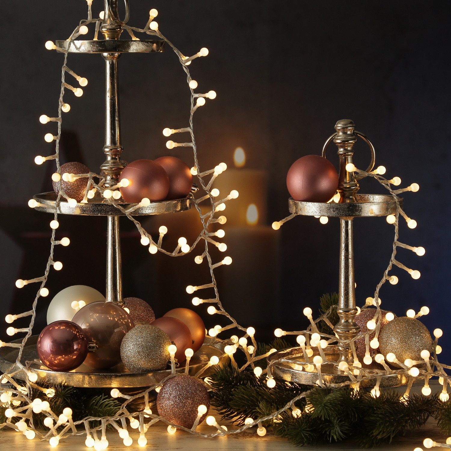 MARELIDA LED-Lichterkette Berry Cherry 350 weiße Mini Kugeln 8 Funkt. 7,5m Außen Deko Girlande, 350-flammig