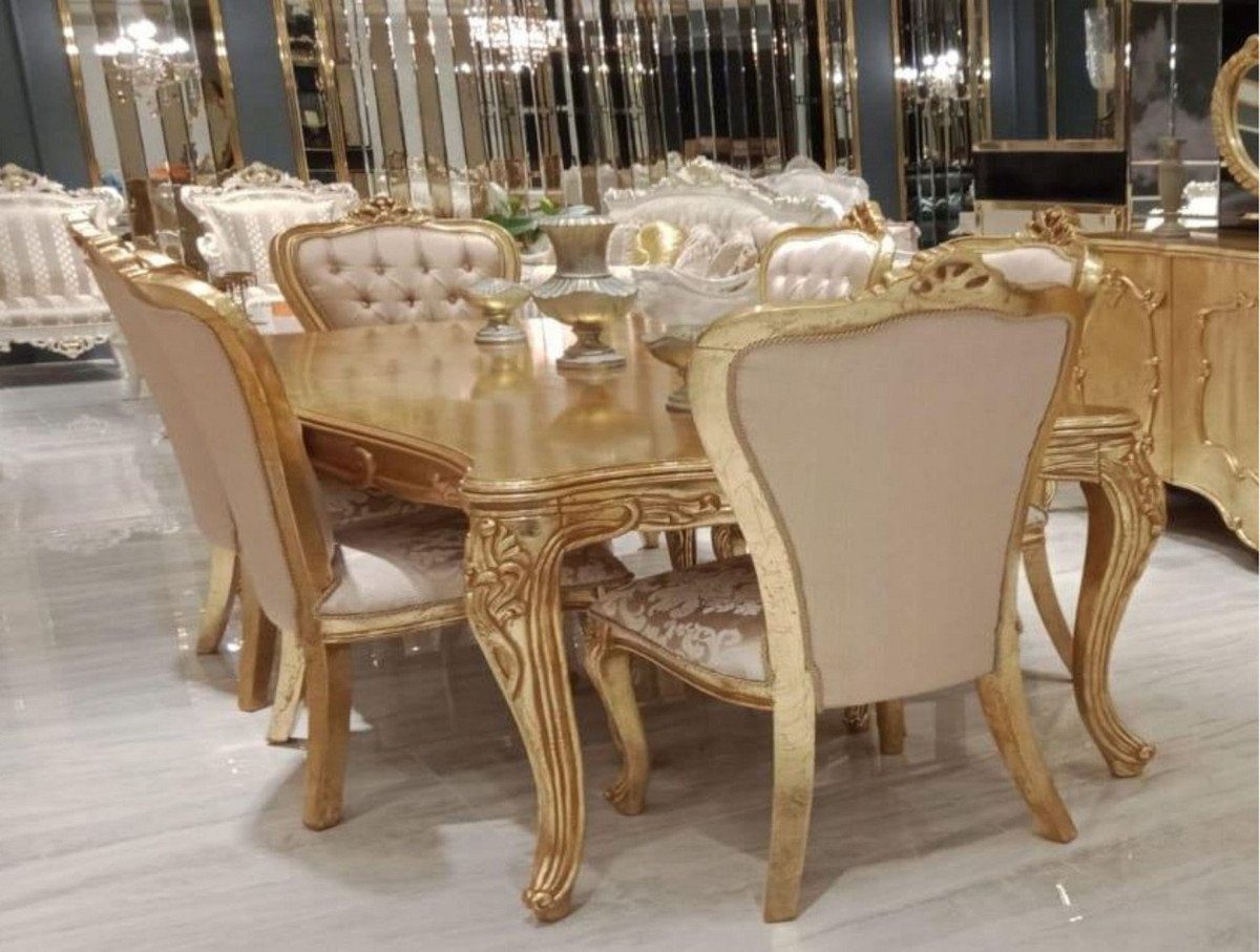 Casa Padrino Esstisch Luxus Barock Esstisch Gold - Handgefertigter Massivholz Esszimmertisch im Barockstil - Prunkvolle Barock Esszimmer Möbel